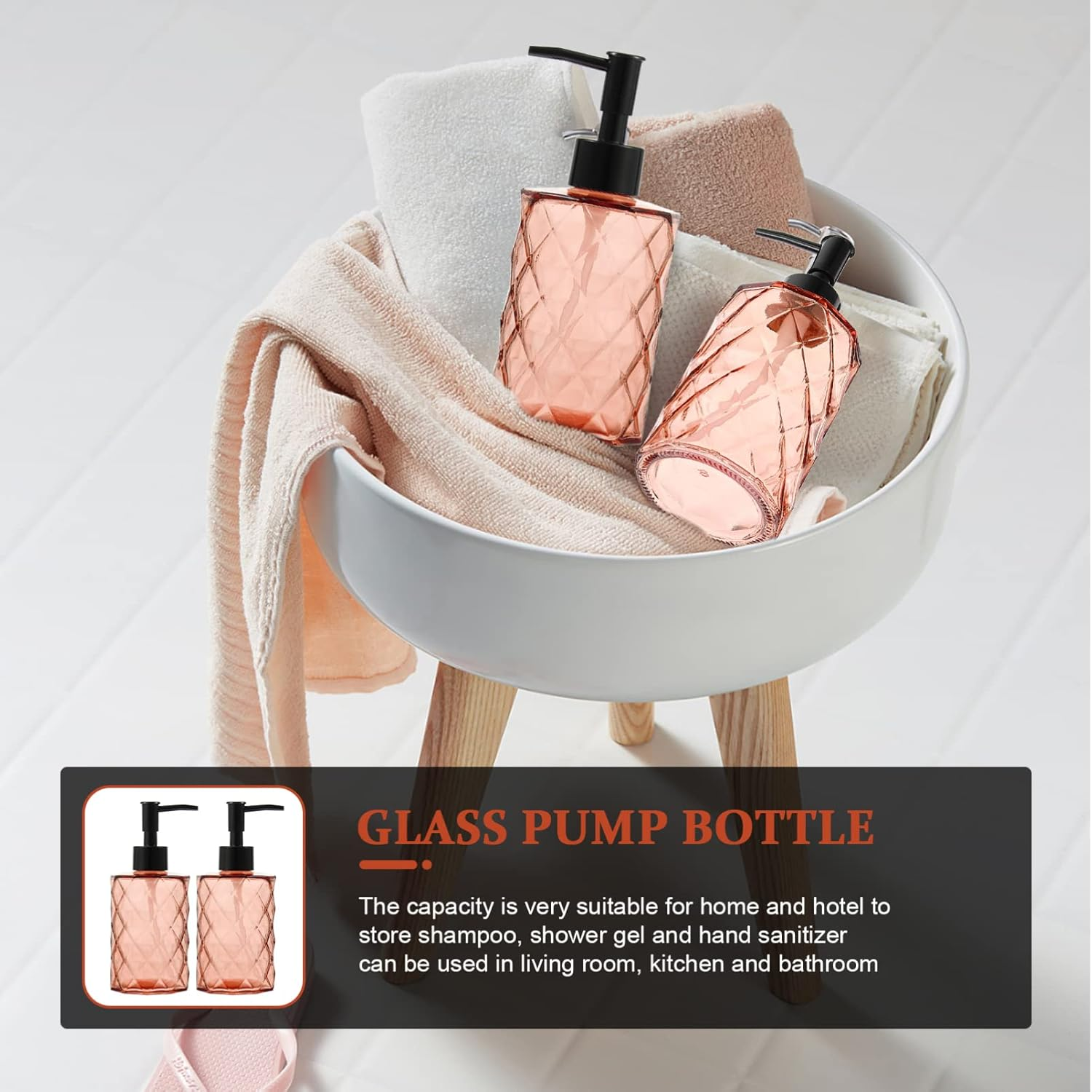 KICHOUSE 2Pcs Glass Pump Bottles for Shower Gel and Conditioner Elegant Vials for Hand Travel Hotel Use Durable and Decorative Soap Dispenser image number 5