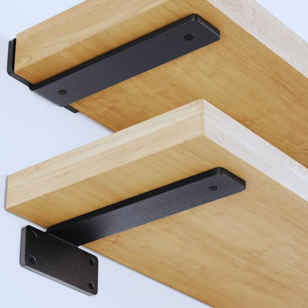 Sunblue Heavy Duty 6-Inch Floating Shelf Bracket (6 Pack), 1/4&rdquo;-Thick Black Metal, Holds 160+Lb, Powder Coated, Easy Install with Mounting Hardware image number 4