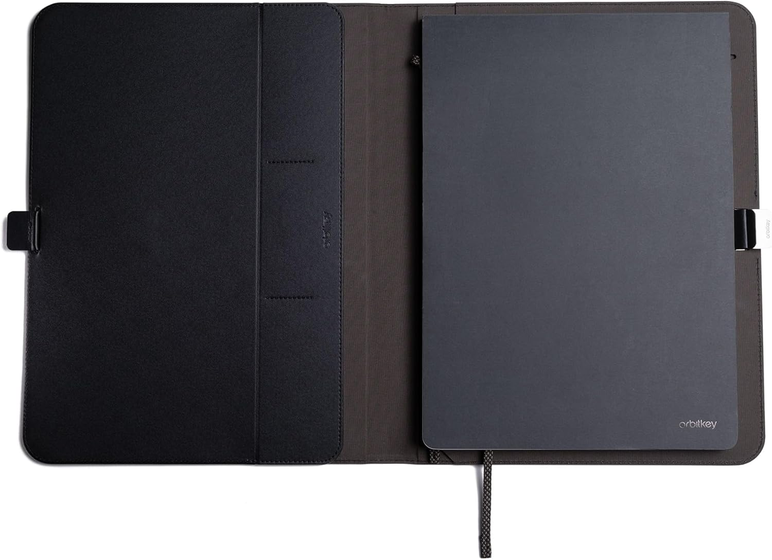Orbitkey Compendium &ndash; Premium Vegan Leather & Recycled Fabric &ndash; Leather-Free Notebook Cover - Elastic Cord Closure, Hidden Card Slots & Pen Holder &ndash; Professional Organiser & Document Folio (Black, A4) image number 2