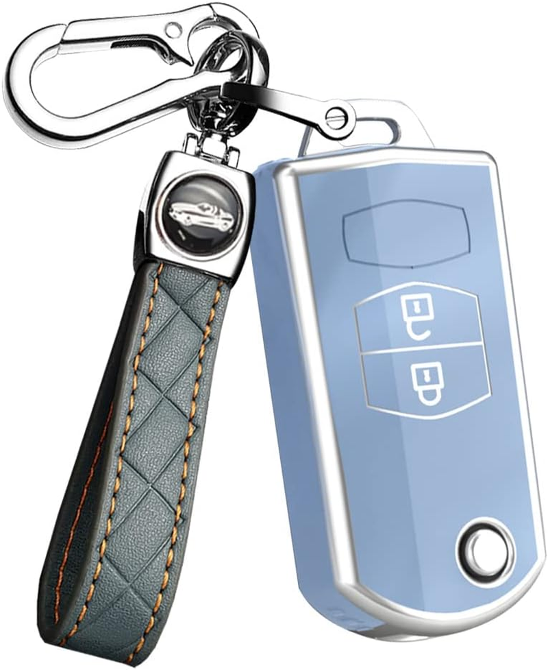 Ontto TPU Car Key Fob Cover Case Fit for Mazda 3 5 6 M6 RX8 MX5 CX5 Flip Folding Key Shell 2 Buttons Remote Key Holder Bag Keychain Keyring Accessories Black B