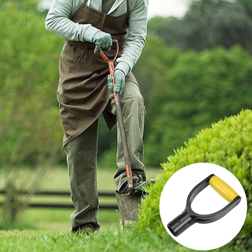 Shovel D Grip Handle 3.2Cm Inner Diameter Shovel Replacement Handle Silicone Grip Reinforcement Snow Shovel Handle Tool Garden Shovel (Black and Yellow) - Black And Yellow image number 2