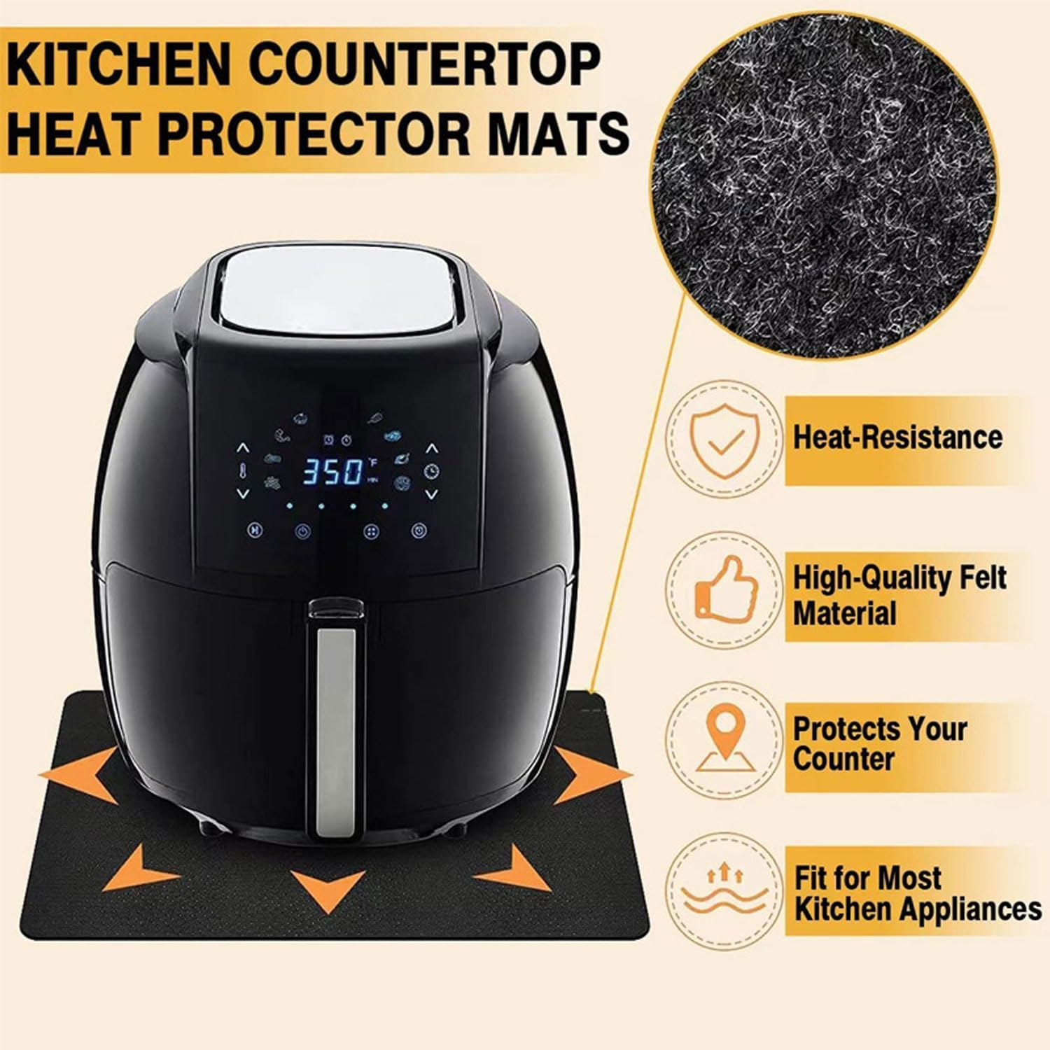 2PCS Heat-Resistant Mat for Air Fryer, Coffee Maker, Kitchen Counter - Non-Slip Countertop Protector and Appliance Moving Mat, 43 * 30Cm (2)