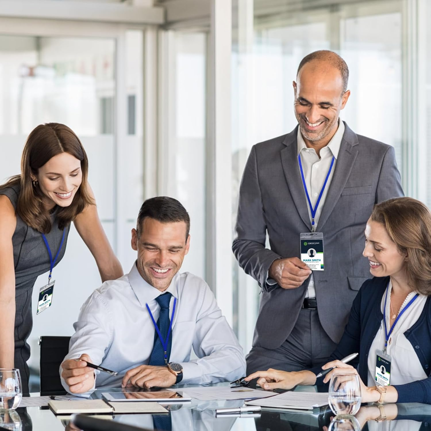 Fushing 50Pcs Clear Plastic Vertical Name Tags Badge ID Card Holders and Blue Neck Lanyards with Swivel Hook for School, Festival, Event image number 3