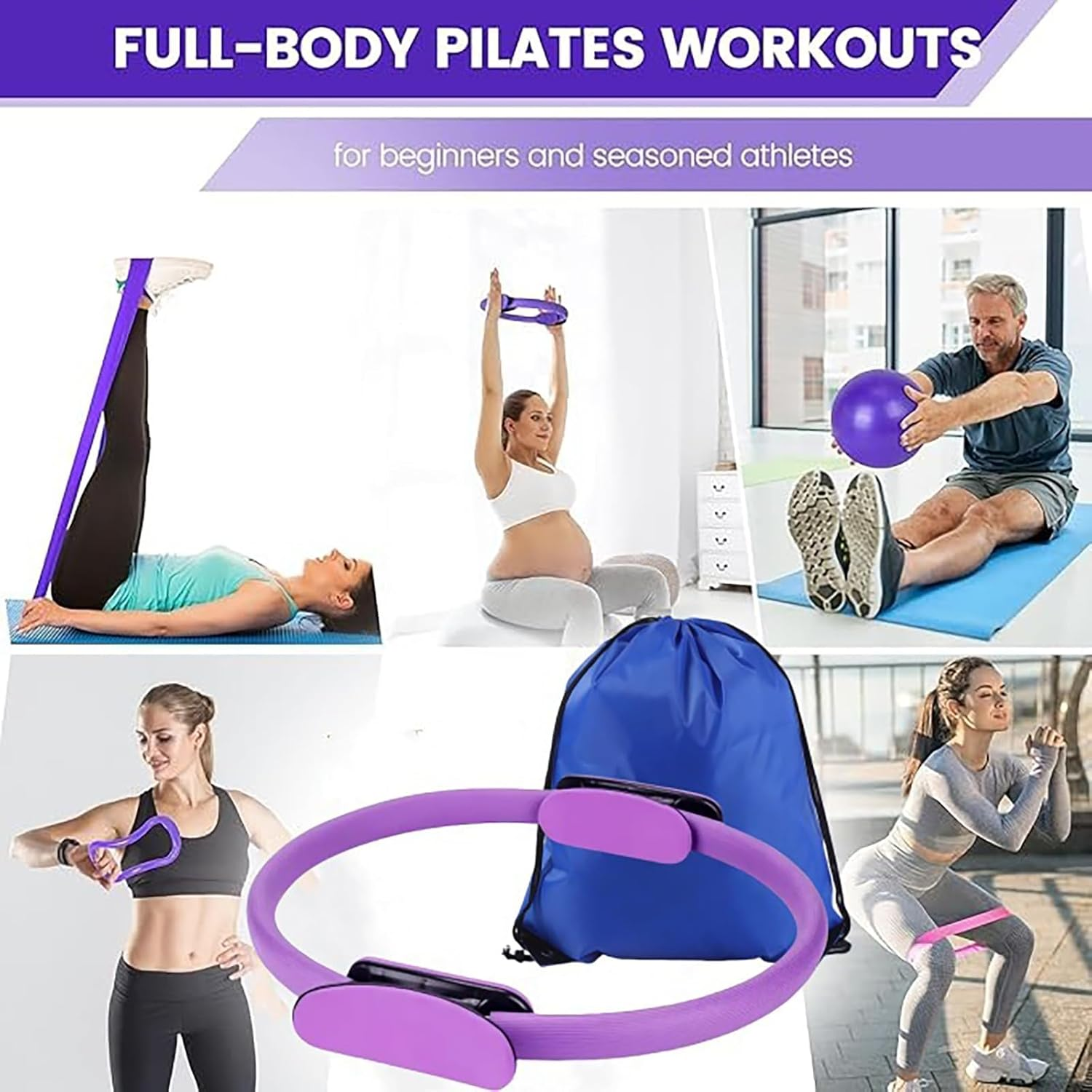 Pilates Ring Set 13 Pieces Pilates Equipment Accessories, Better Me Pilates Set, Pilates Ball 12 Inch Magic Circle Yoga Ring and Resistance Band for Women'S Home Workouts & Beginners