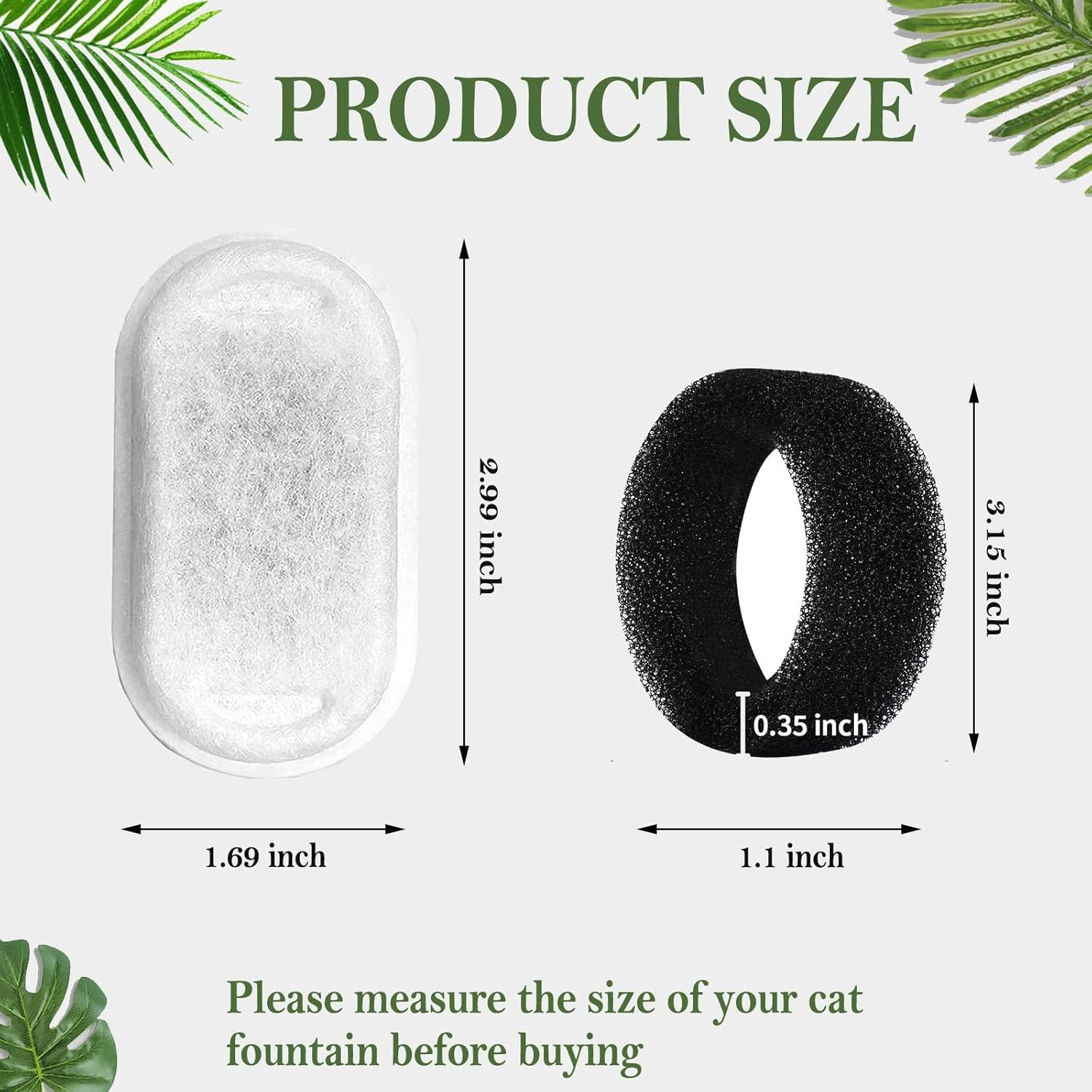 Cat Water Fountain Filters 8 Pack, Pet Fountain Replacement Filters for Stainless Steel 67Oz/2L&108Oz/3.2Lcat & Dog Water Fountain, Pet Water Fountain Filters, 4 Cat Fountain Filters with 4 Sponges image number 5