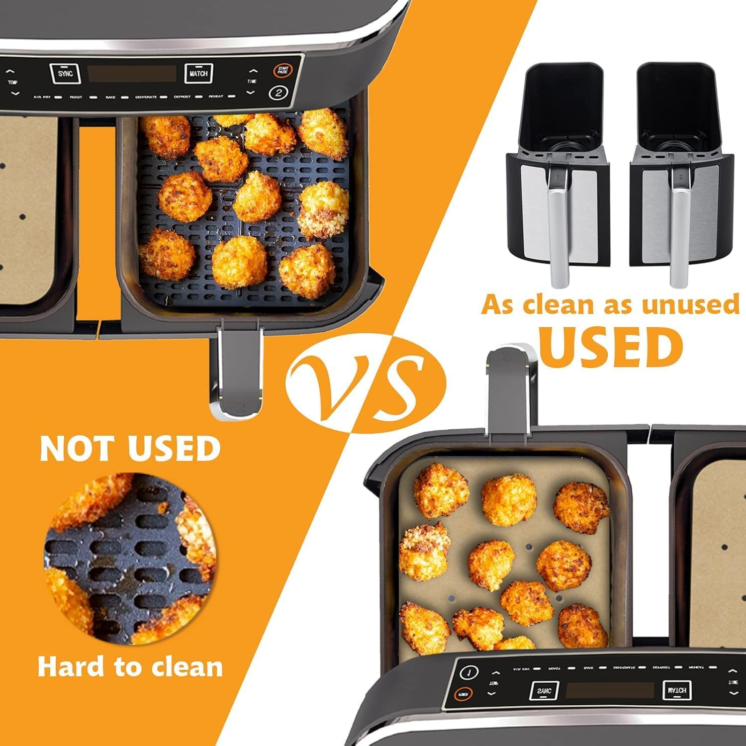 200Pcs Air Fryer Liners,Air Fryer Parchment Disposable Paper Liners for Ninja Foodi Dualzone 2-Basket Air Fryer DZ201 DZ401, Rectangle Non-Stick Perforated Baking Paper Airfryer Liners for Dual Basket image number 2