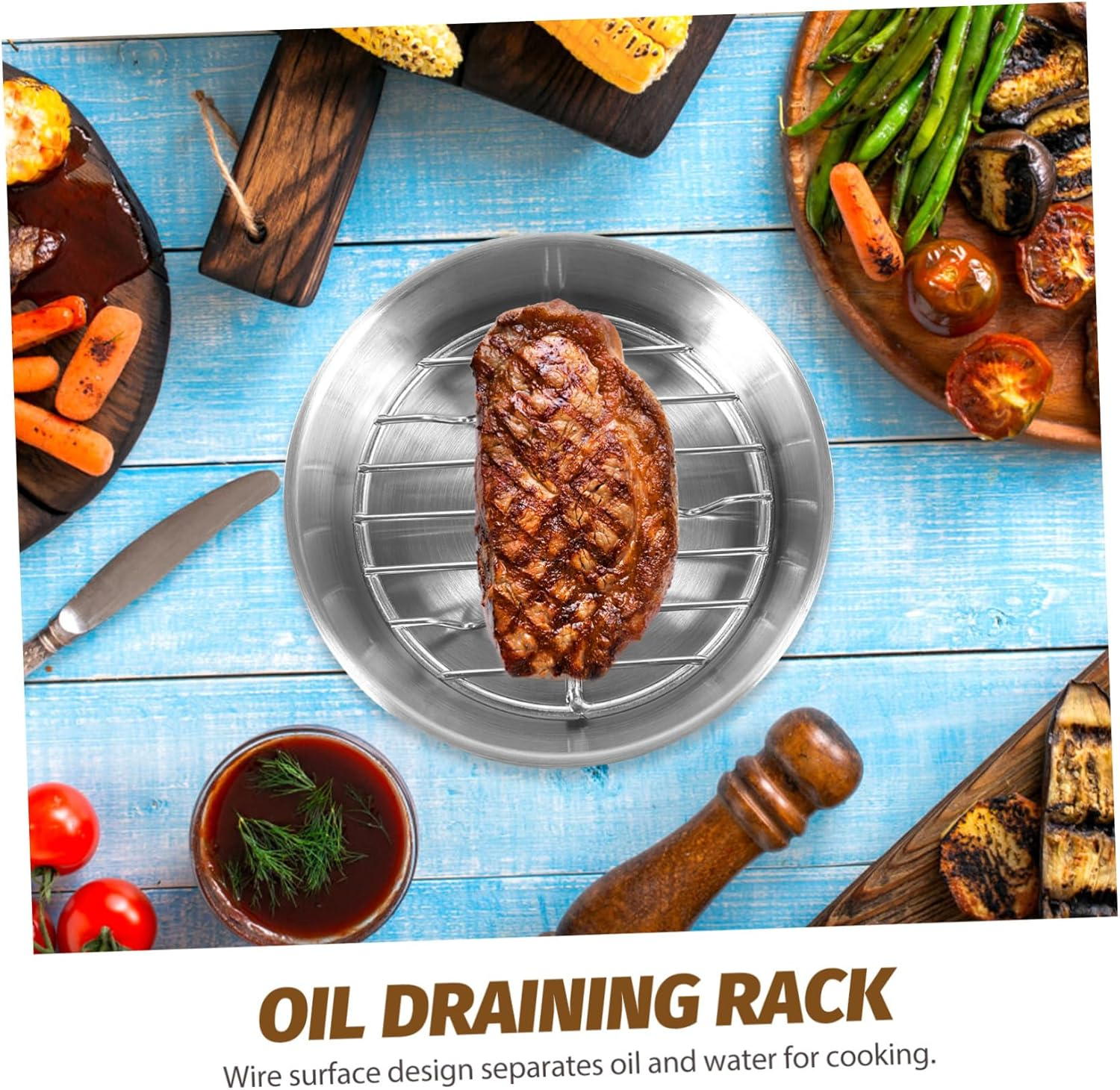 GRIRIW Stainless Steel Baking Draining Rack Set with Pan Cookie Tray Cooling Rack for Home Cooking Versatile for Grilling and Oil Filtering Design image number 3