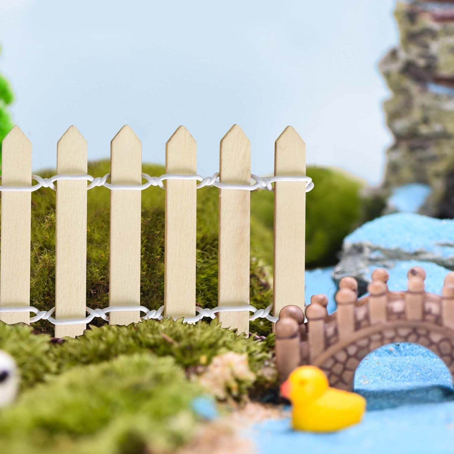 Wood Picket Fence Garden Decorative Fence,2Pc Miniature Fairy Garden Fence Wood Decorative Ornaments Fences,Miniature Garden Ornament Wooden Garden Ornament Fence, Naked