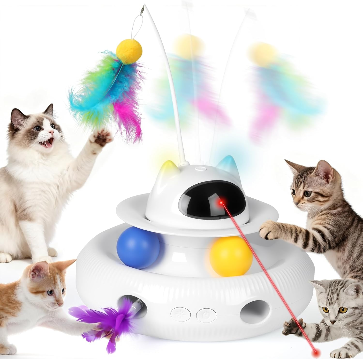 Kawayiads Cat Christmas Toys Gifts - 5-In-1 Interactive Toy for Indoor Cats - Automatic Kitten Toy Motion Activated Electronic Butterfly Track Balls Moving Feather Cat Laser Toys for All Breeds image number 2