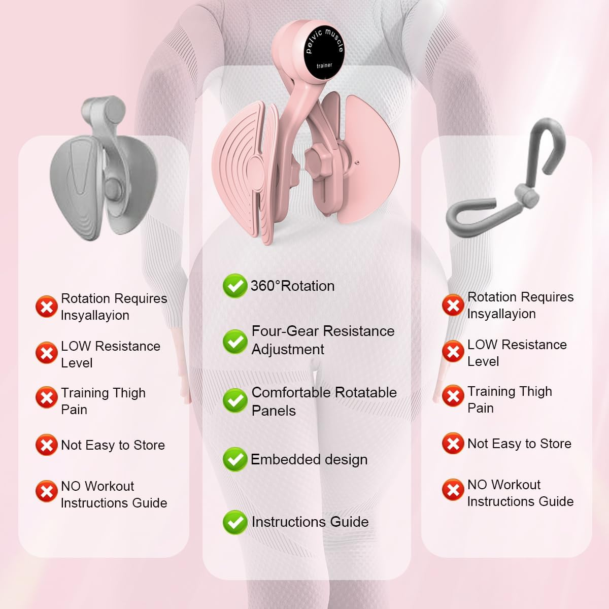 Thigh Master Thigh Exerciser, Kegel Exerciser for Pelvic Floor Muscle, Inner Thigh Exerciser for Butt, Arm, Leg Workout, 4 Levels Adjustable Resistance (Without Counter image number 4