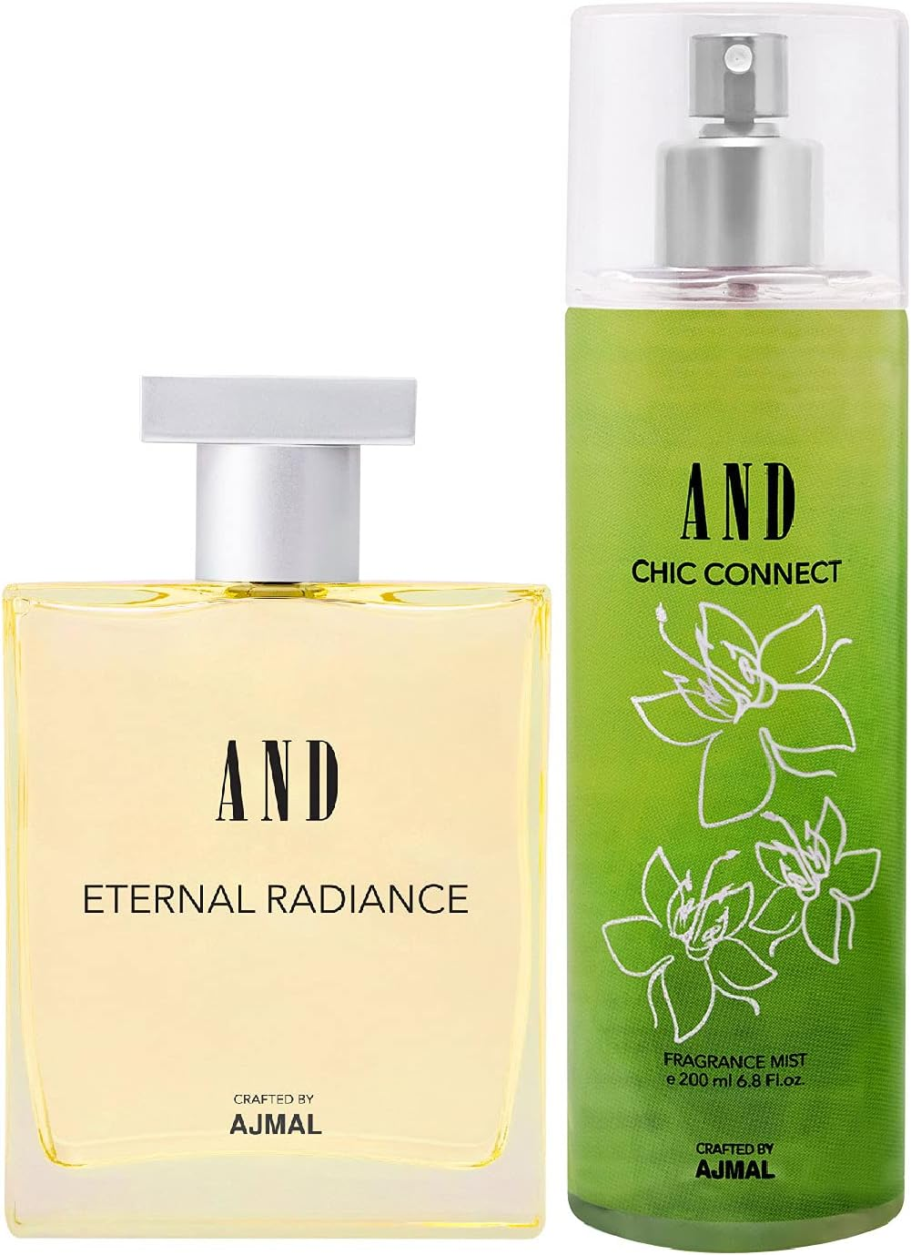 AND Eternal Radiance Eau De Parfum 100ML & Chic Connect Body Mist 200ML Pack of 2 for Women Crafted by Ajmal + 2 Parfum Testers