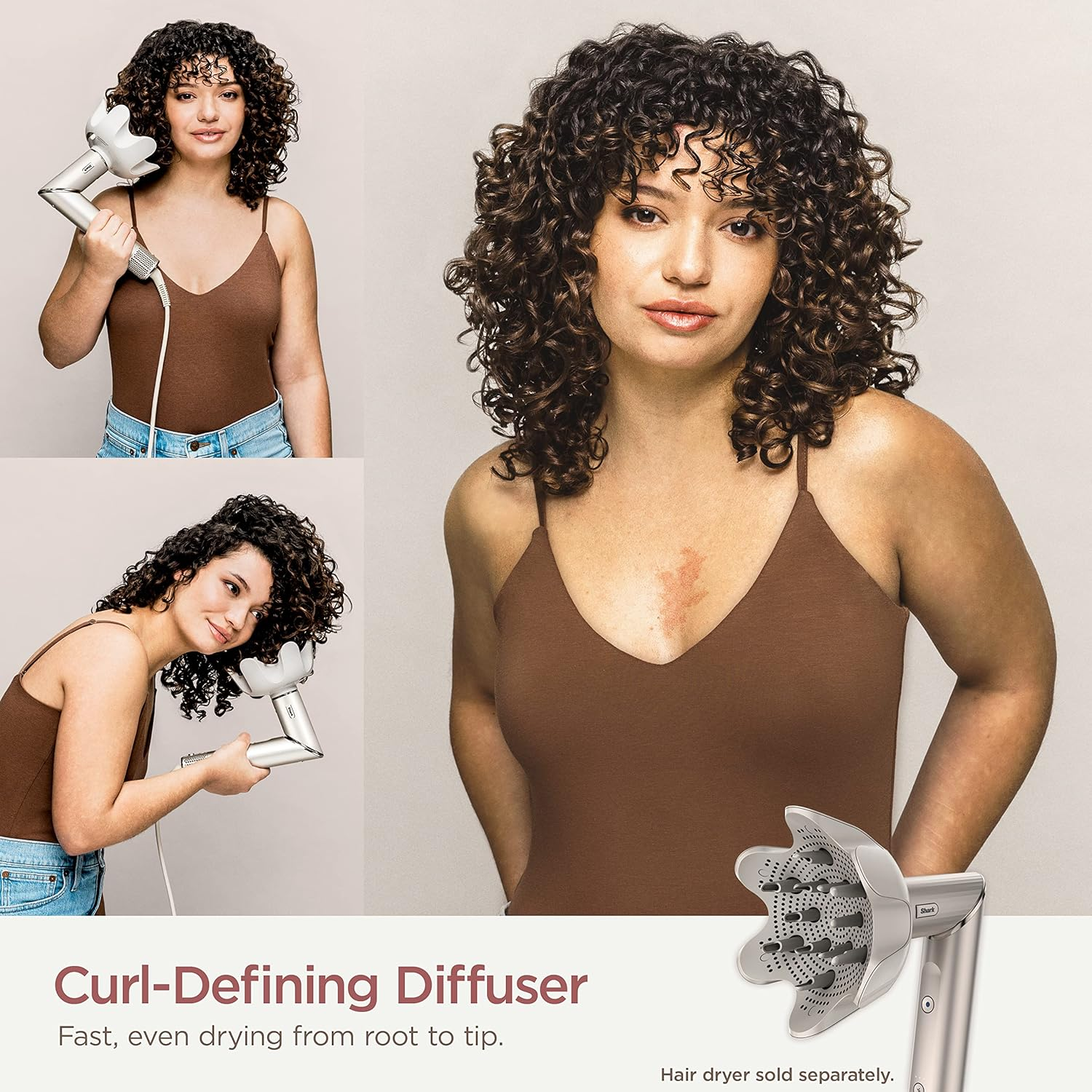 Shark XSKHD4DA Flexstyle Curl-Defining Diffuser, Attachment for Shark Flexstyle Blow Dryers, Styling Tool for Wavy, Curly, and Coily Hair, Enhance Natural Curls, Extendable Prongs, Stone