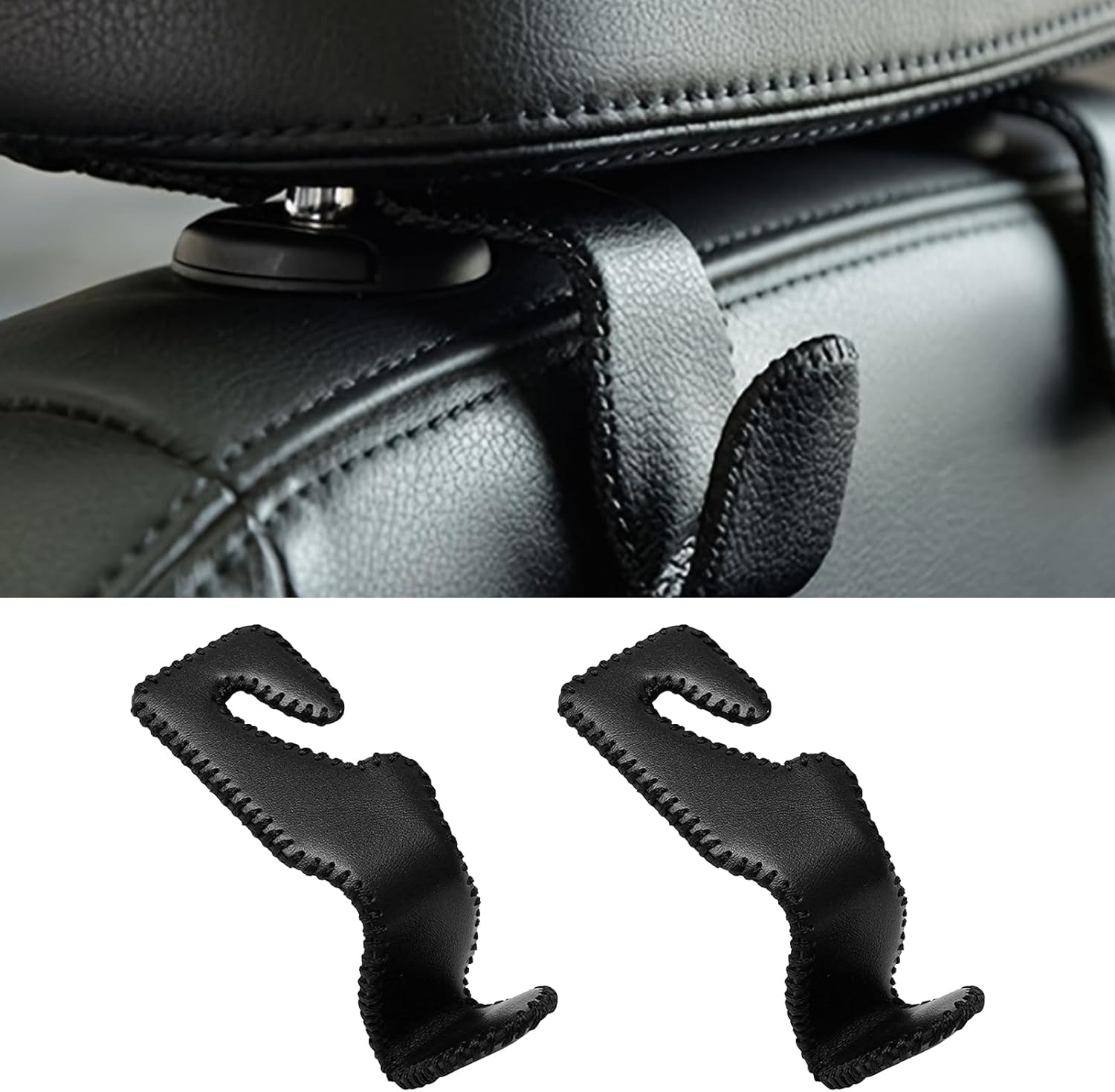 2Pcs Car Hooks, PU Leather Car Vehicle Backseat Headrest Hanger Holder Hook for Handbags, Purses, Coats, and Grocery Bags, Bottle Holder image number 5