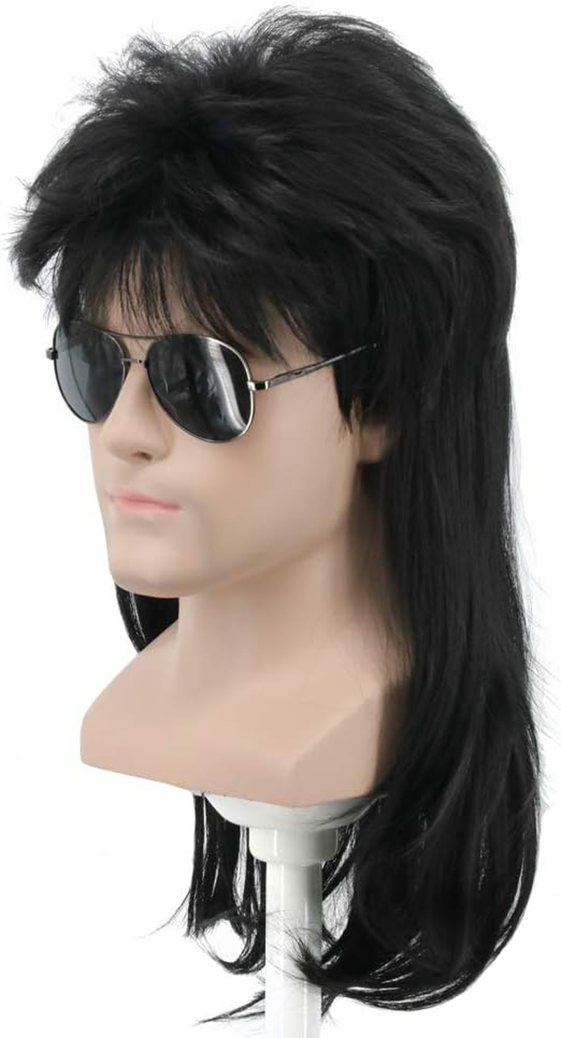 Yuehong Mullet Style Heavy Metal Halloween 70S 80S Red Orange Wig for Men Women Spiked Rocker Wig (Orange)