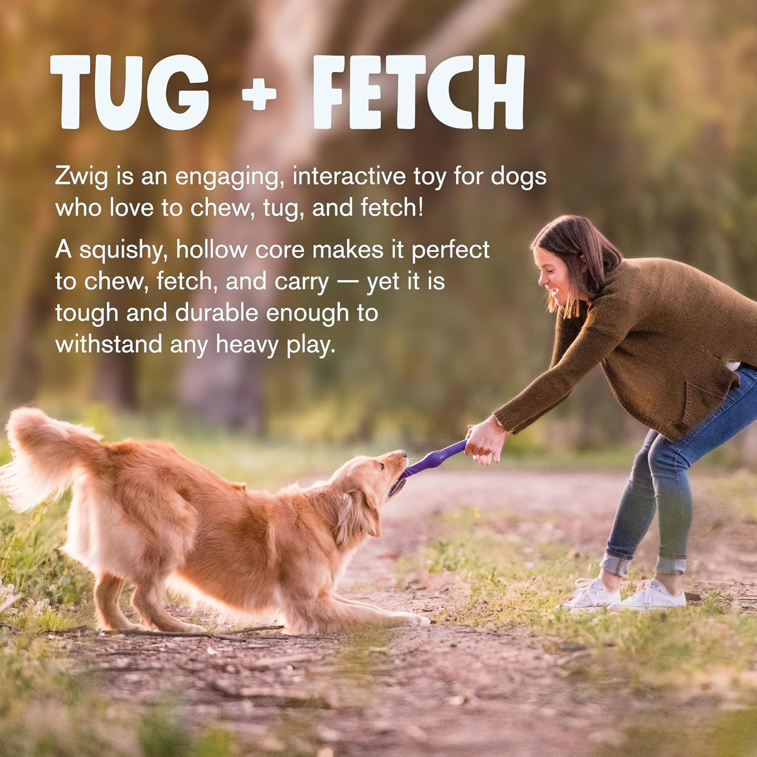 West Paw Zwig Squeezy Dog Stick Toy for Large Dogs with Zogoflex Echo, Made in USA, Jungle Green - Jungle Green image number 3