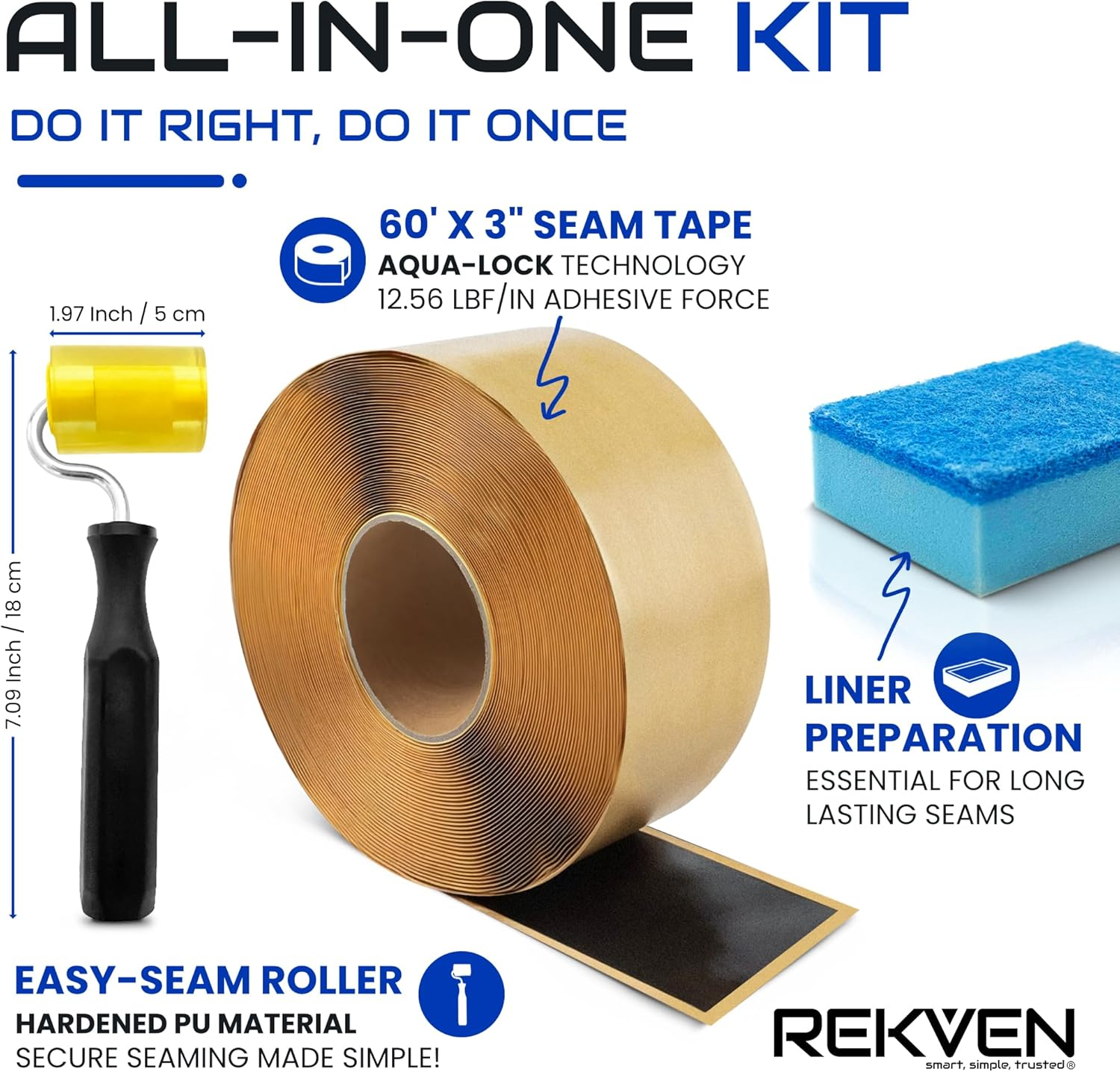 Pond Liner Seam Tape Kit - 60 Feet X 3 Inch - Double Sided Butyl Tape - Bond Seal or Repair EPDM PVC HDPE LDPE RPE LLDPE - Perfect for Small or Large Fish and Koi Ponds Waterfalls and Water Features image number 3