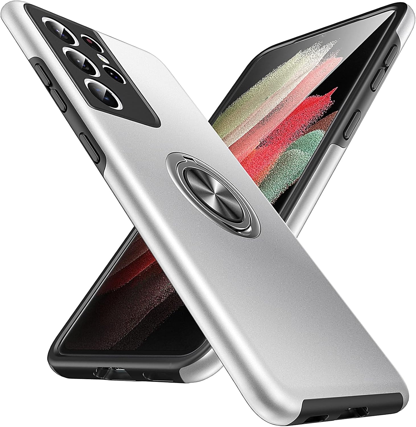 Anqrp Hidden Series Shockproof Designed for Samsung Galaxy S21 Ultra Case, 6.1-Inch Bumper [Military Grade Protection] 360 Degree Rotation Ring Stand Cover with Galaxy S21 Ultra Released 2021, Green image number 6