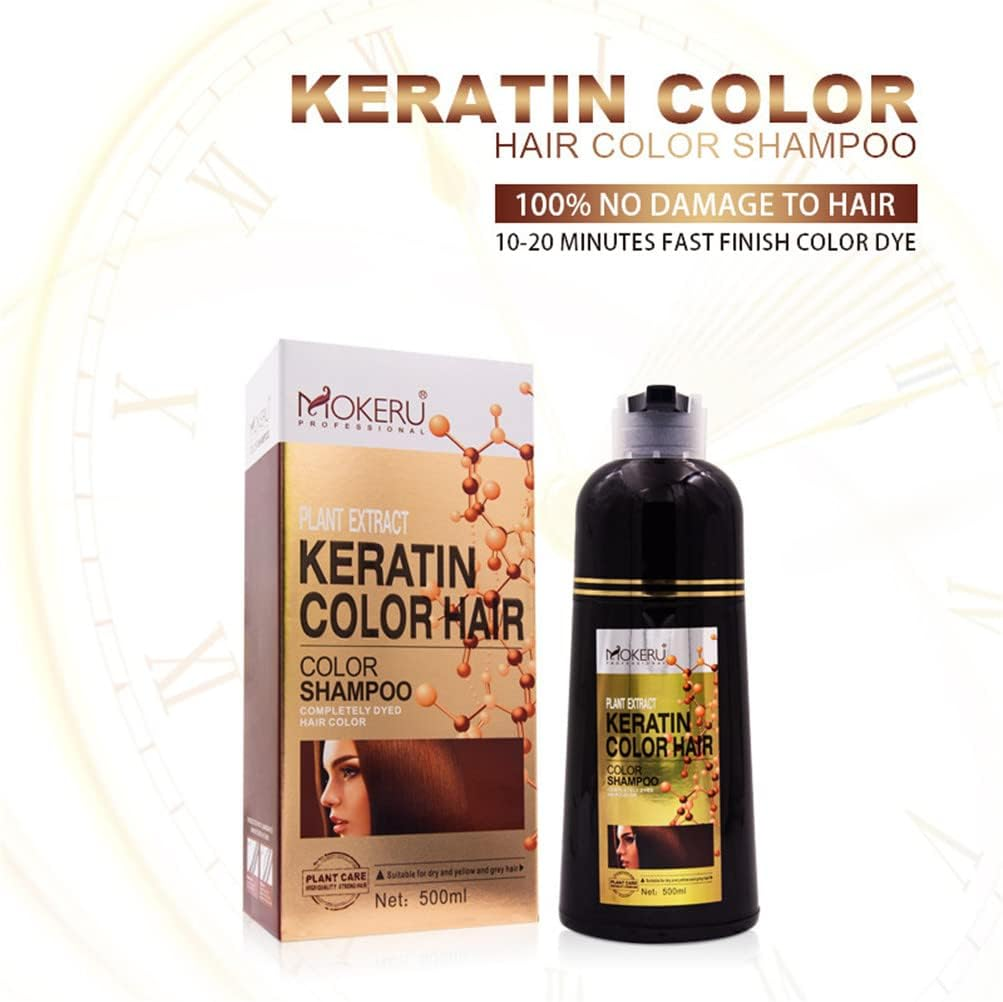 500Ml Herbal Natural Black Hair Color Shampoo Keratin Long Lasting Fast Hair Dye Shampoo for Women Men Brown Color Dye for Men and Women, Regain Youth for Your Hair (Dark Brown) image number 3