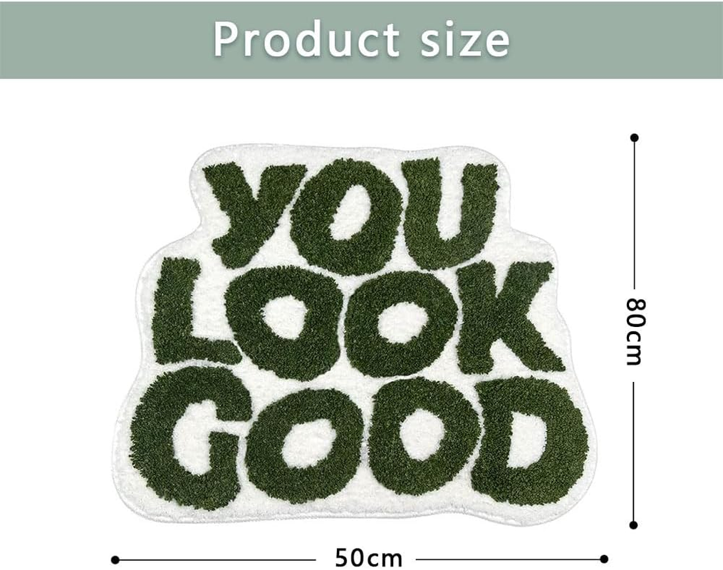 &ldquo;You Look Good&rdquo; Green Bath Mat &ndash; Cute Funny Non-Slip Washable Shower Rug, Absorbent Bathroom Decor Floor Mat for Kids, Boys & Girls