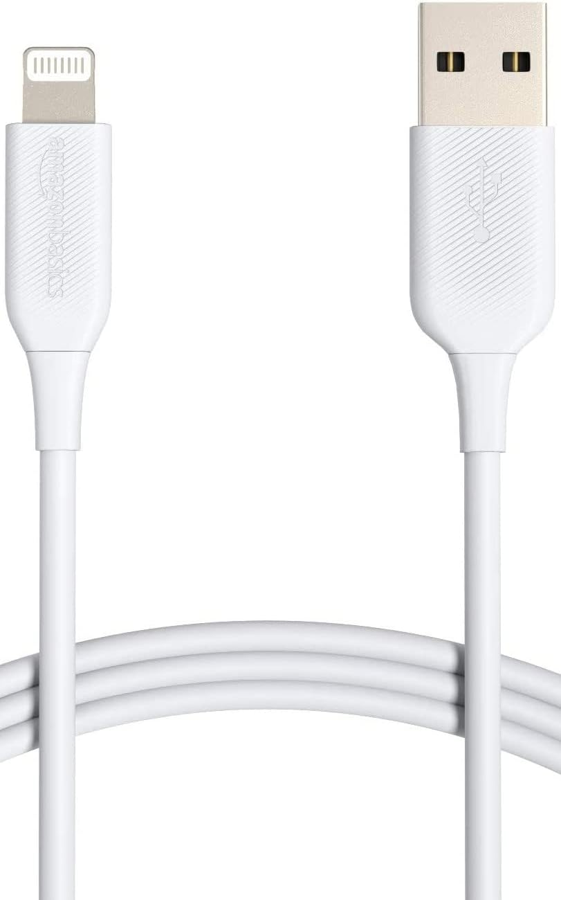 Amazon Basics ABS USB-A to Lightning Cable, Mfi Certified Charger Cord for Apple Iphone 14 13 12 11 X Xs Pro, Pro Max, Plus, Ipad, 10,000 Bend Lifespan - White, 1.83-M image number 1