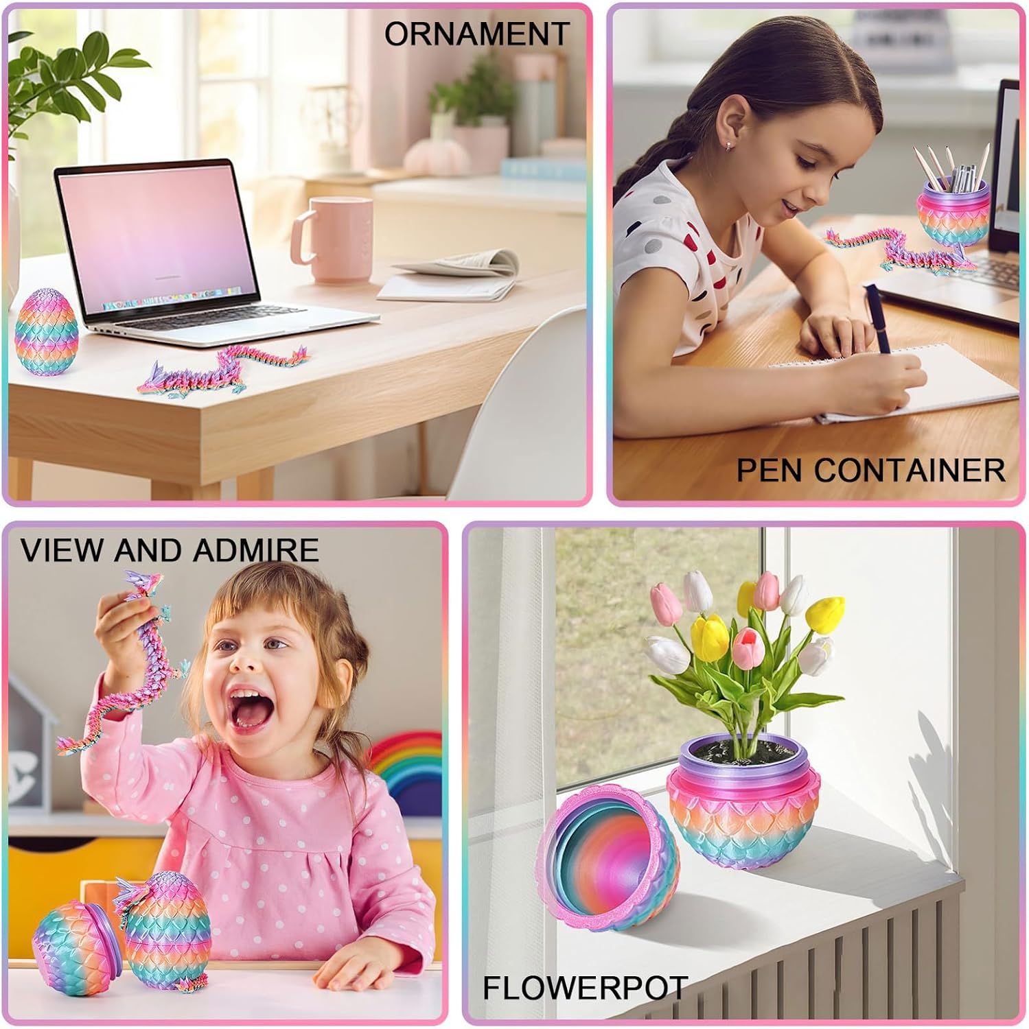 Dragon Eggs with Dragon Inside, 3D Printed Surprise Funny Gifts for Kids, Articulated Fidget Toys for Adults, Birthday Decorations for Kids (Pastel Rainbow)