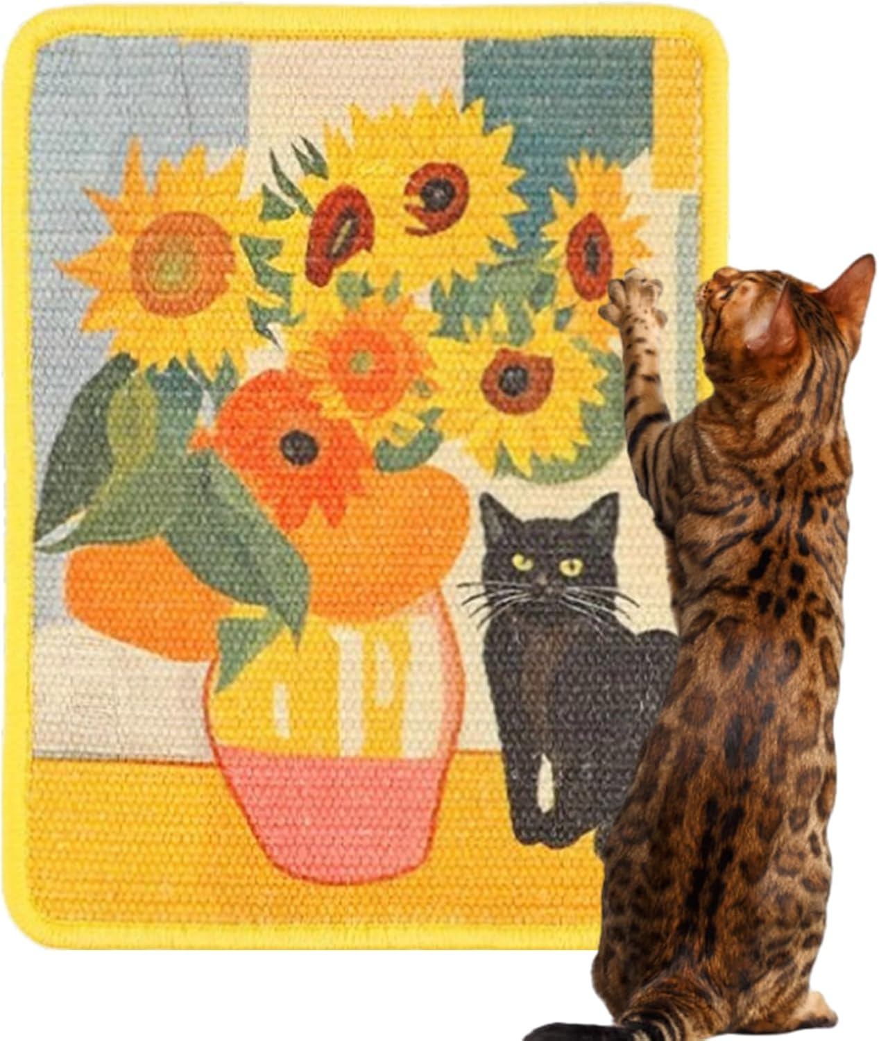 Wall Cat Scratcher | Art Print Sisal Cardboard Scratcher Furniture | Furniture Protector Scratching Board for Pet Kitten Training Enrichment Playing Bedroom Apartment