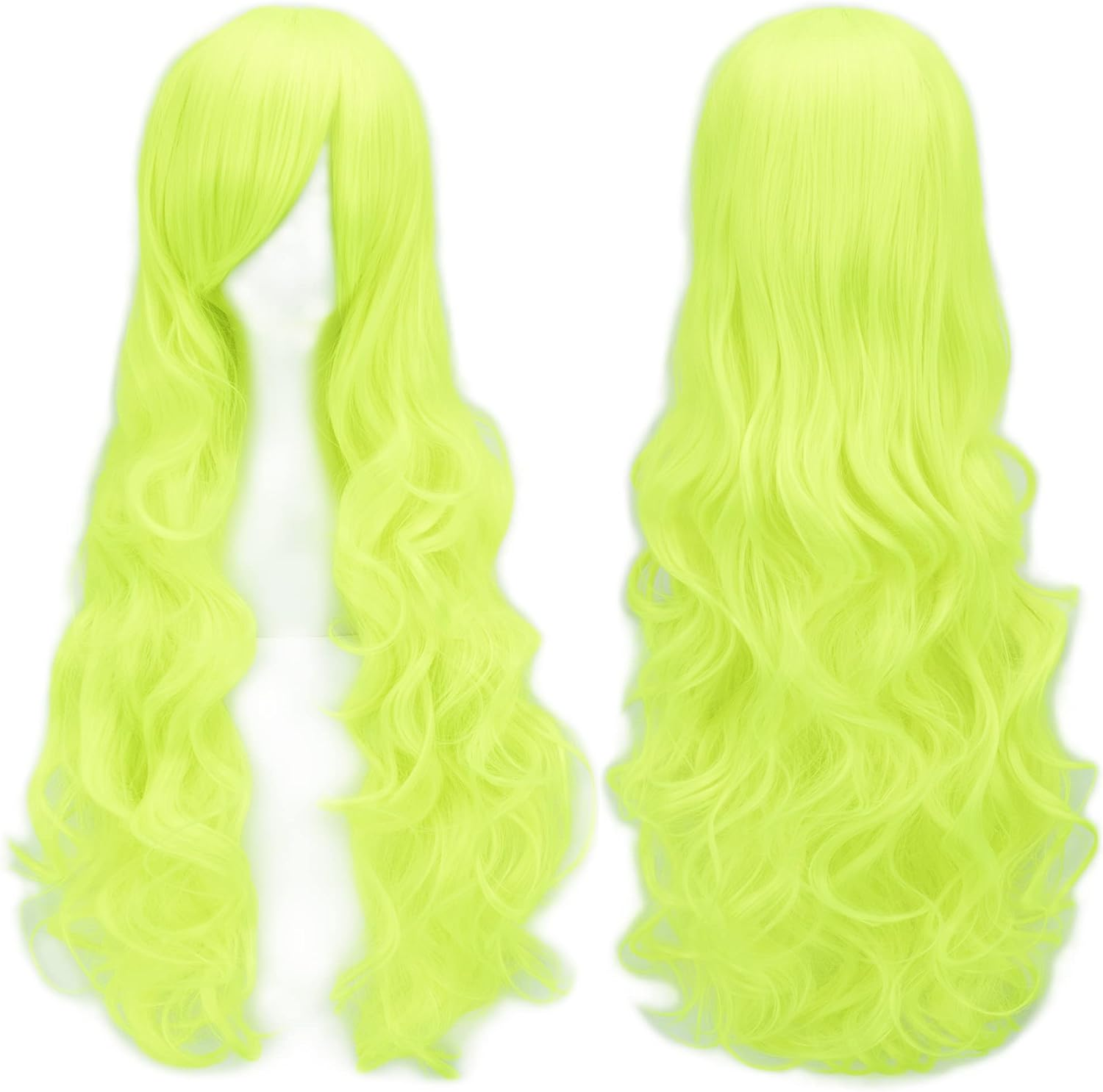 IMISSU 80Cm Long Curly Natural Hair Cosplay Wig with Bangs Colorful Halloween Costume Party Wigs for Women (Red) - Apple Green image number 6