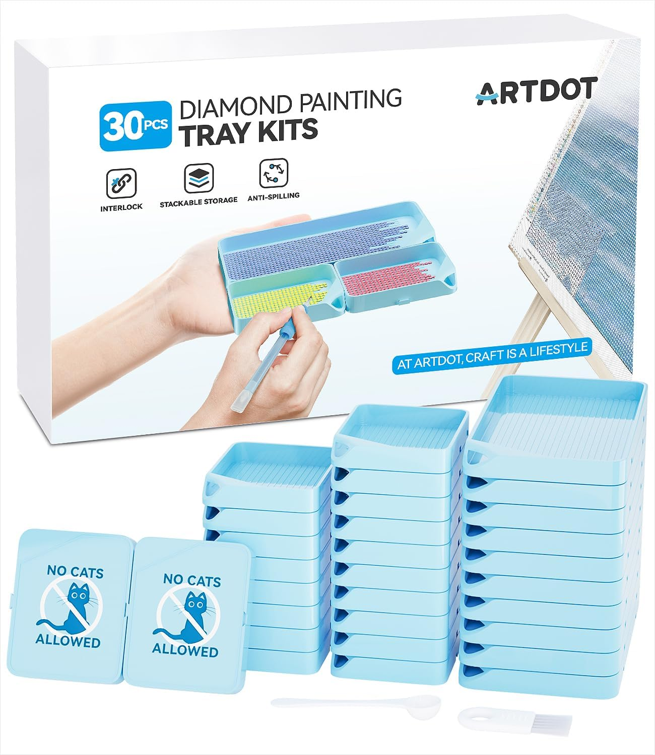 ARTDOT 30-Piece Stackable Tray Set Diamond Art Kits for Adults, Interlocking Diamond Painting Accessories and Tools(Blue) image number 5