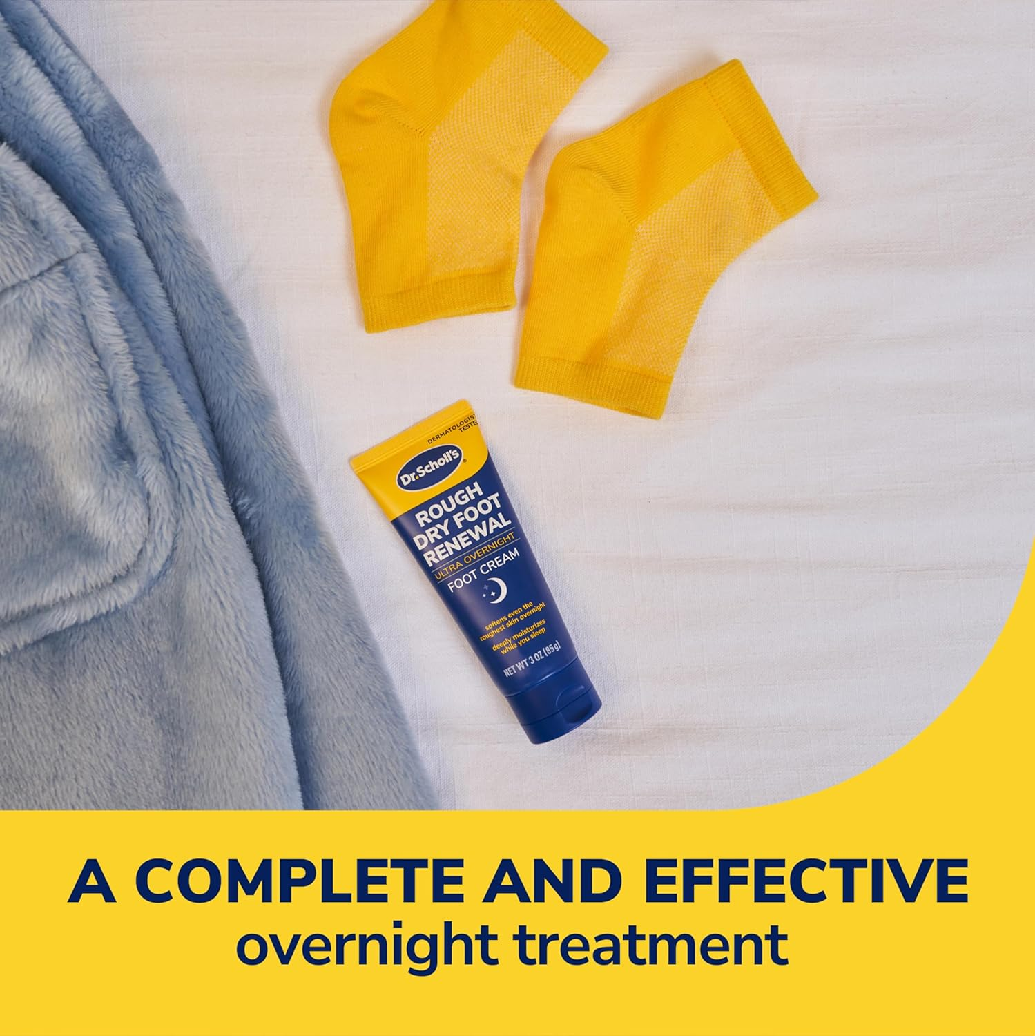 Dr. Scholl'S Rough, Dry Foot Renewal Ultra Overnight Treatment with Overnight Foot Cream 3Oz with Aloe, Coconut Oil & Urea and Heel Sleeve Socks, Deeply Moisturize & Soften Feet, Dermatologist Tested image number 5