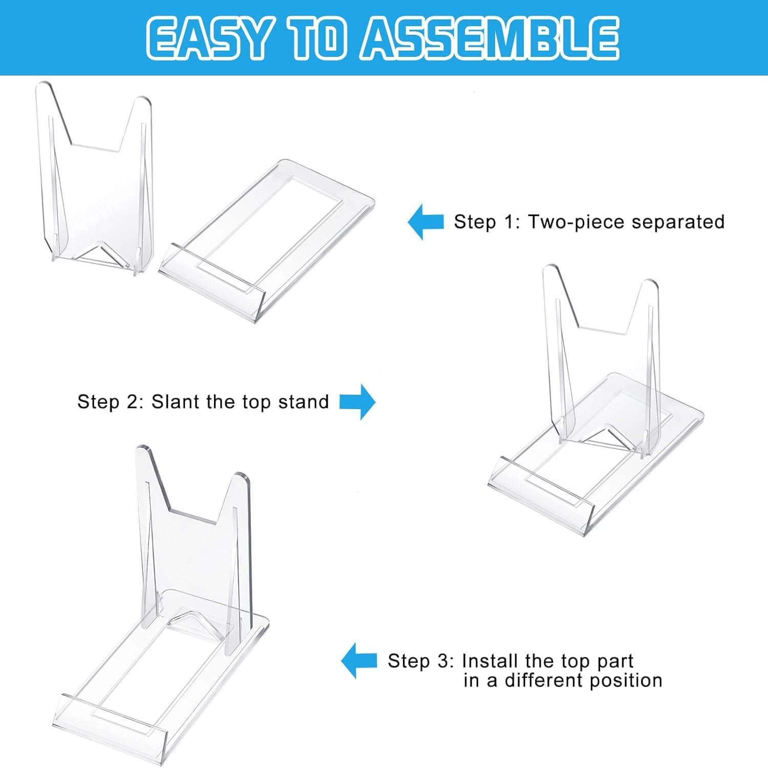 15 Pieces Clear Plastic Plate Stands,Adjustable Clear Acrylic Plastic Display Stand,Angle Plastic Display Stand Easel, Acrylic Plate Stands for Display for Home Office Festival Party Display image number 4