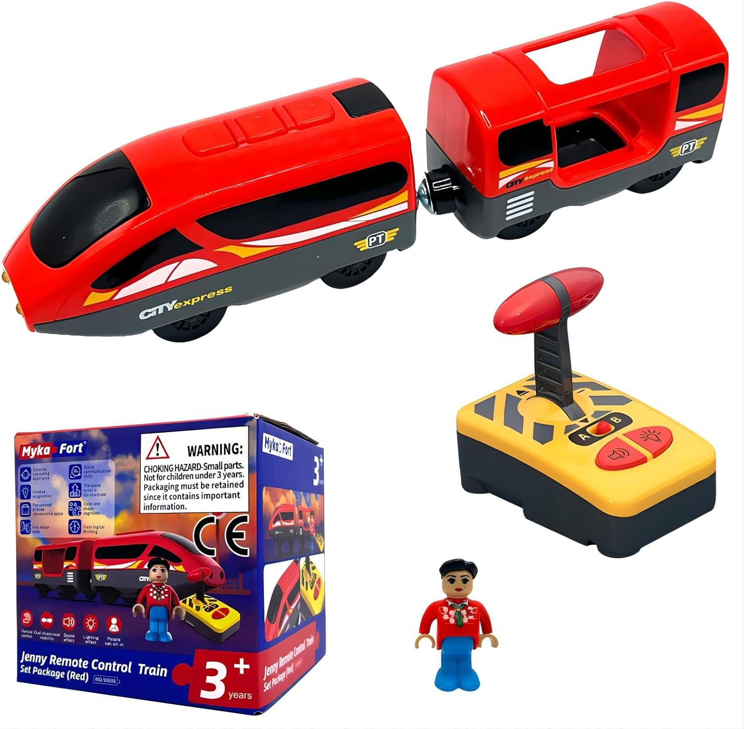 B-Qtech RC Electric Train Toy, Battery Operated Educational Toy, Compatible with Brio Fits Thomas Fits, Remote Control Train for Wooden Track Boy Girl 3 4 5 Years image number 1
