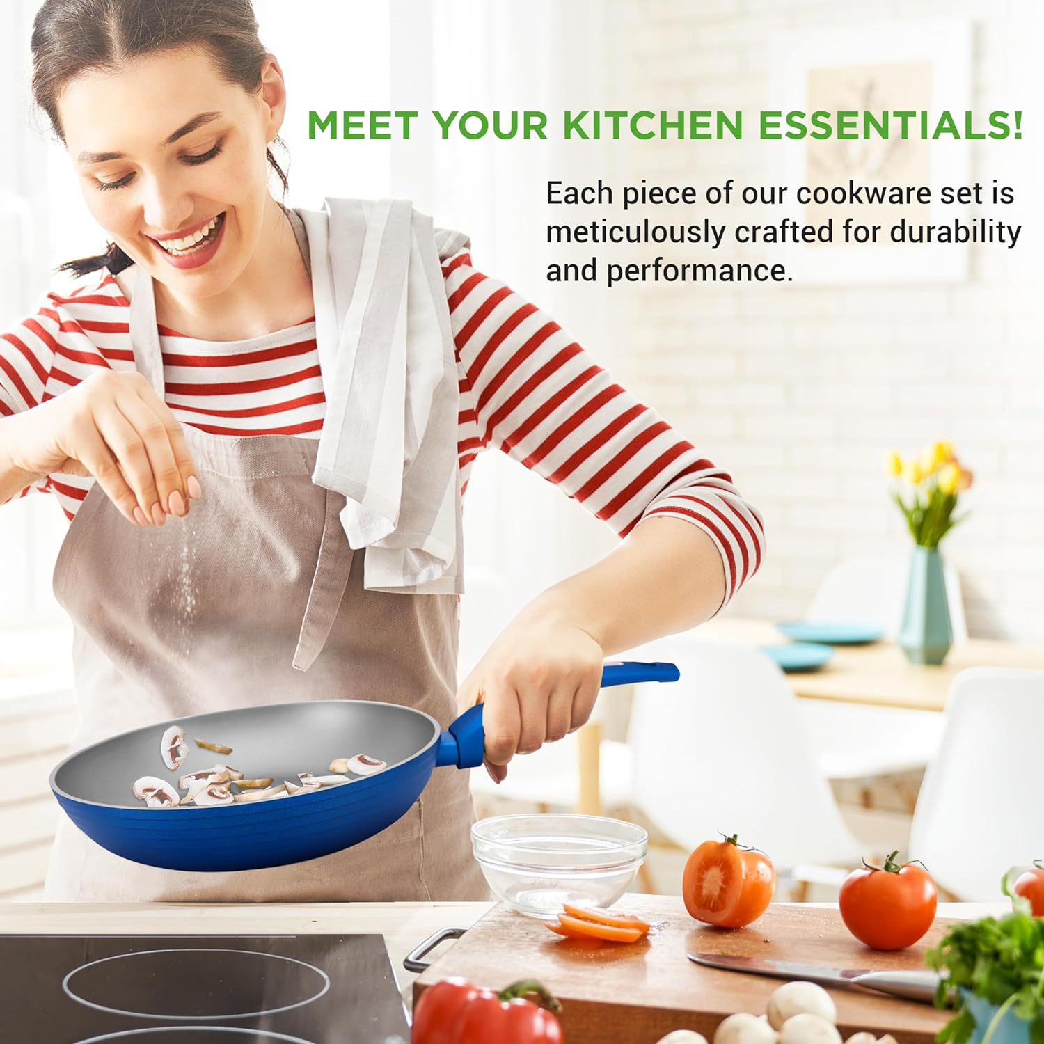 Nutrichef - NCCW12BLU Nutrichef Nonstick Kitchen Cookware Set - Professional Hard Anodized Home Kitchen Ware Pots and Pan Set, Blue