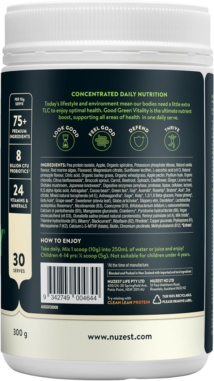 Greens Powder by Nuzest &ndash; Good Green Vitality &ndash; Filled with Vitamins, Minerals & Superfoods &ndash; Vegan Multivitamin Greens Drink- Gluten Free - Dairy Free - 300G - 30 Servings image number 2