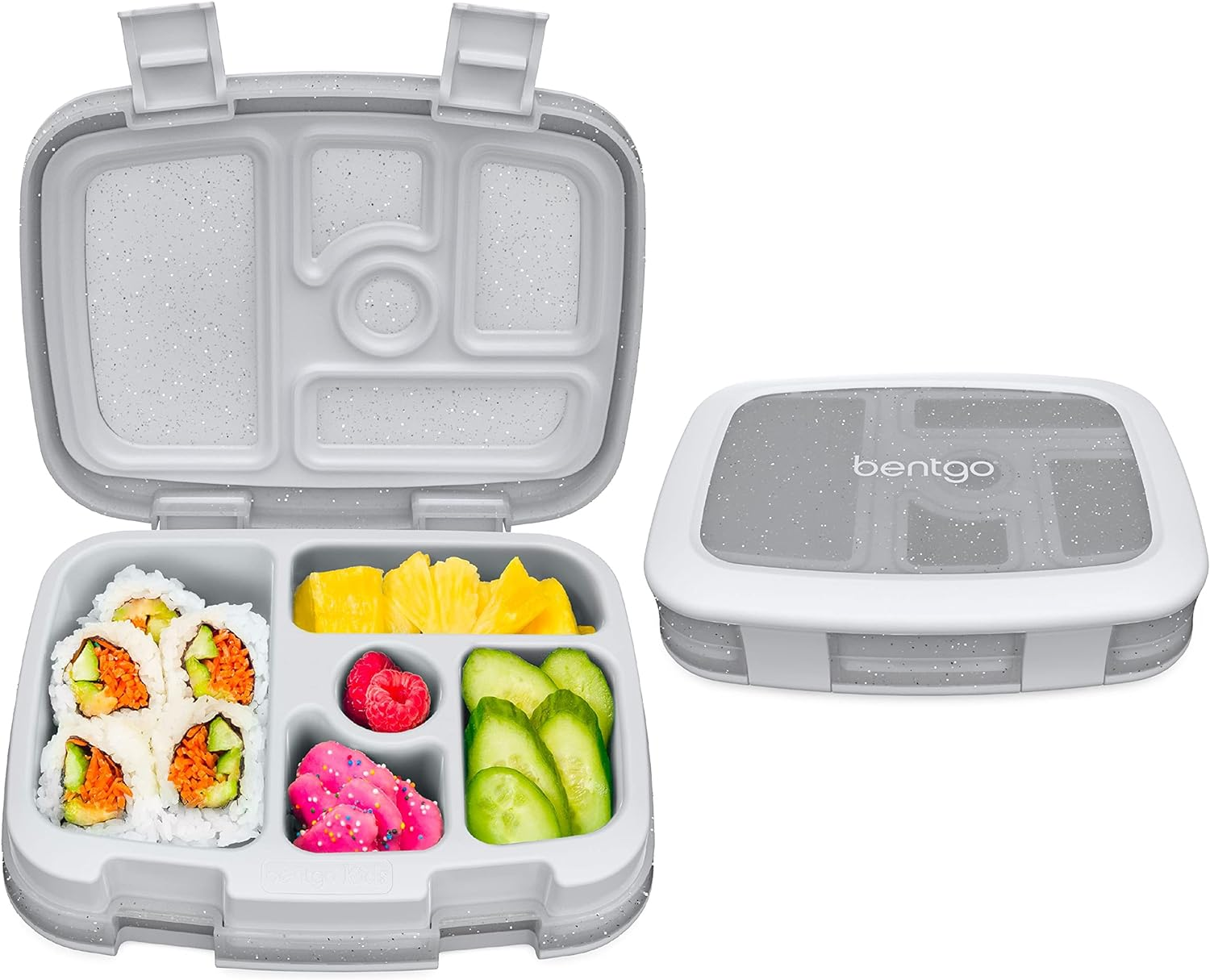 Bentgo&reg; Kids 5-Compartment Lunch Box - Glitter Design for School, Ideal for Ages 3-7, Leak-Proof, Drop-Proof, Dishwasher Safe, & Made with Bpa-Free Materials (Glitter Edition - Silver) image number 1