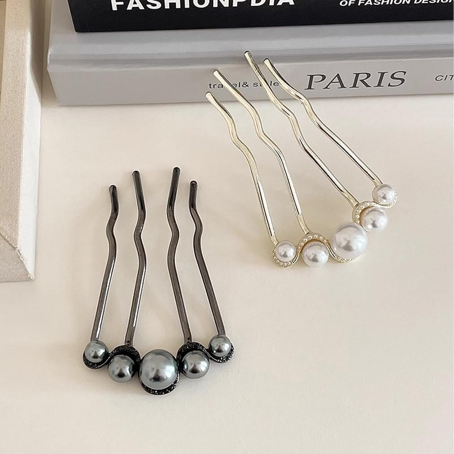 Ball Hair U Shaped Hair Pins Set, 2 Pieces, Curl Hair Comb, Four Teeth Comb, Hairstyle Comb, for Strengthening Strands, for Women, Elegant Design image number 5