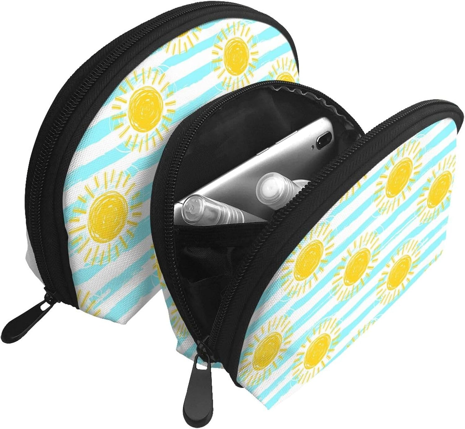 Cozimangoe Coin Pouch Makeup Bags Set, 2 Piece Shell Shape Cosmetic Bag with Pockets for Daily Travel Handbag Lipstick Keys Toiletry, Personalized Cartoon Sun image number 2