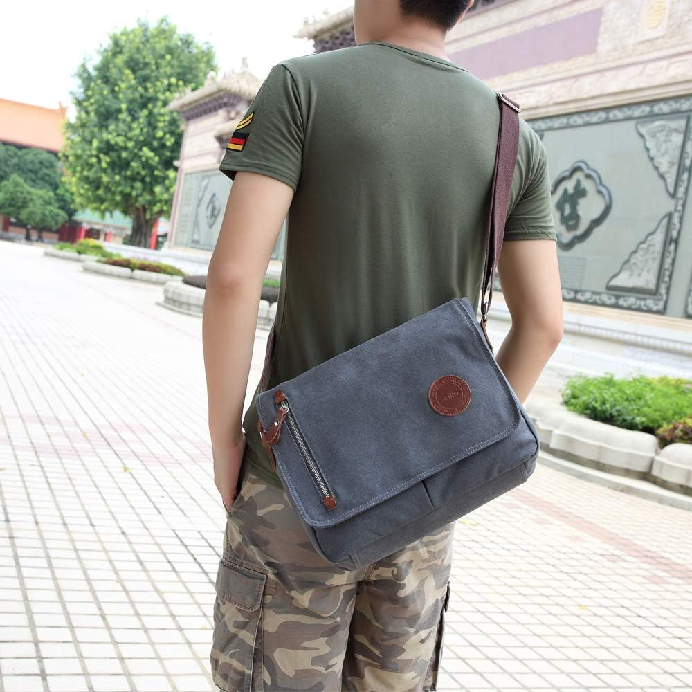 13 Inch Vintage Men'S Canvas Messenger Bag Laptop Shoulder Satchel Crossbody Sling Bookbag School Bag Briefcase Laptop Bag (Grey) image number 2