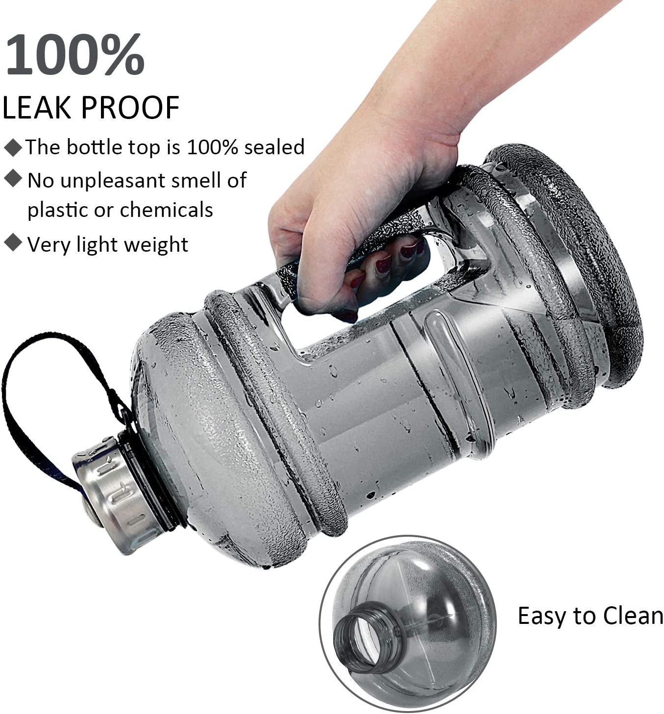 Vaupan Half Gallon Big Water Bottle, 2.2L/73 OZ Large Leak Proof Sports Jug with Handle,Huge BPA Free PETG Plastic Wide Mouth Drinking Container Flask for Fitness Gym Biking Travel Outdoor Water Jug image number 6