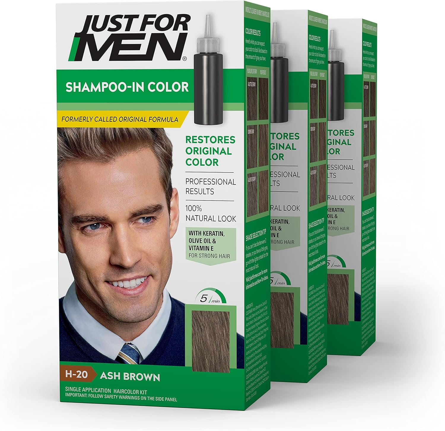 Just for Men Original Formula Men'S Hair Color, Ash Brown (Pack of 3)