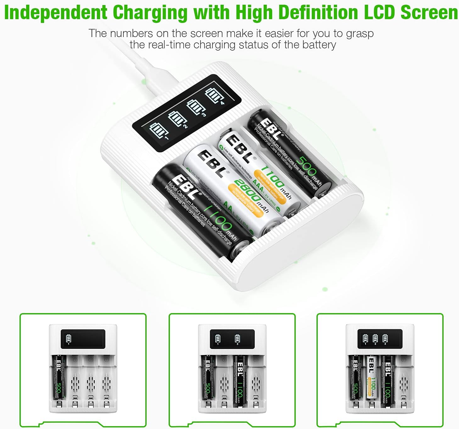 EBL FY-409 AA AAA Battery Charger 4 Slots LCD Charger for AA AAA Rechargeable Batteries with Type C and Micro USB Input, Intelligent Fast Charger image number 5