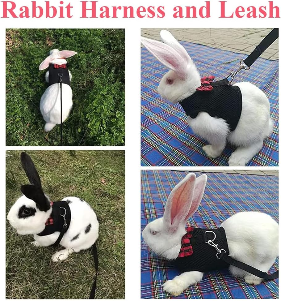 ASOCEA Adjustable Bunny Soft Harness and Leash Pet Harness Vest Cloth Lead for Rabbits Ferret Kitten Black image number 1