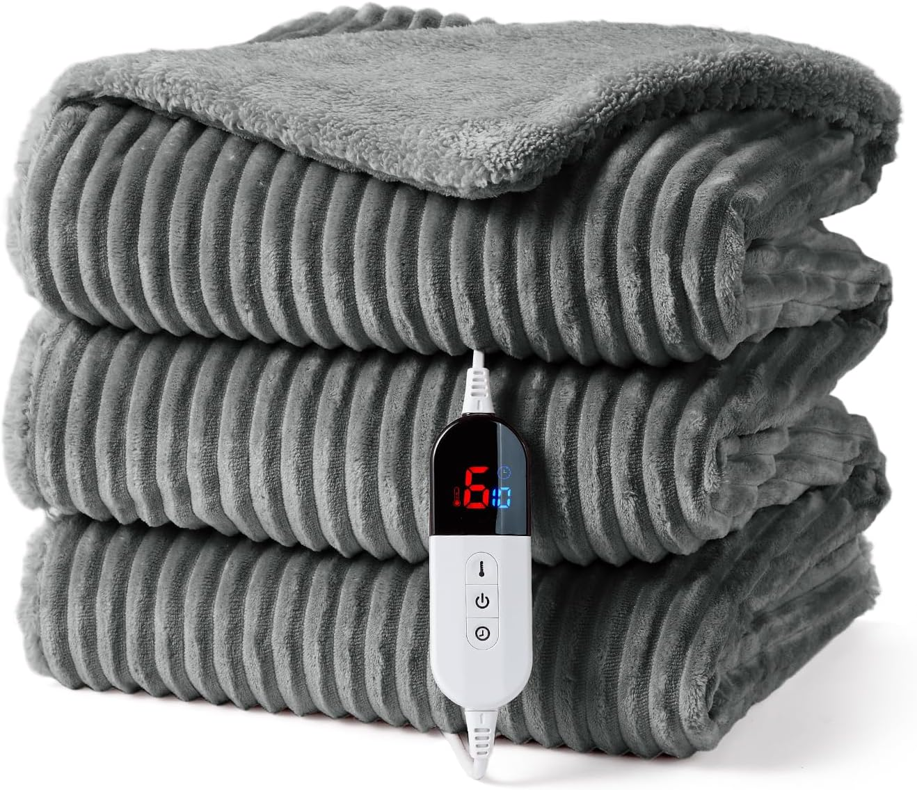 Electric Throw Blanket 130X160Cm, Thick Ribbed Flannel Heated Blanket, Heated Throw Blanket with 6 Heating Levels, 10 Time Settings, SAA Certified & Machine Washable Throw Rug, Pink