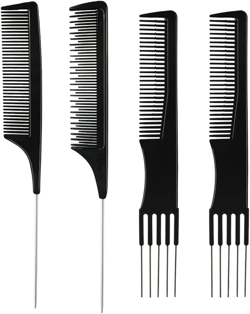 BEZANU Black Rat Tail Combs, 4 PCS Hair Stylists Professional Styling Comb Set for All Hair Types & Styles (3 Kinds) image number 1