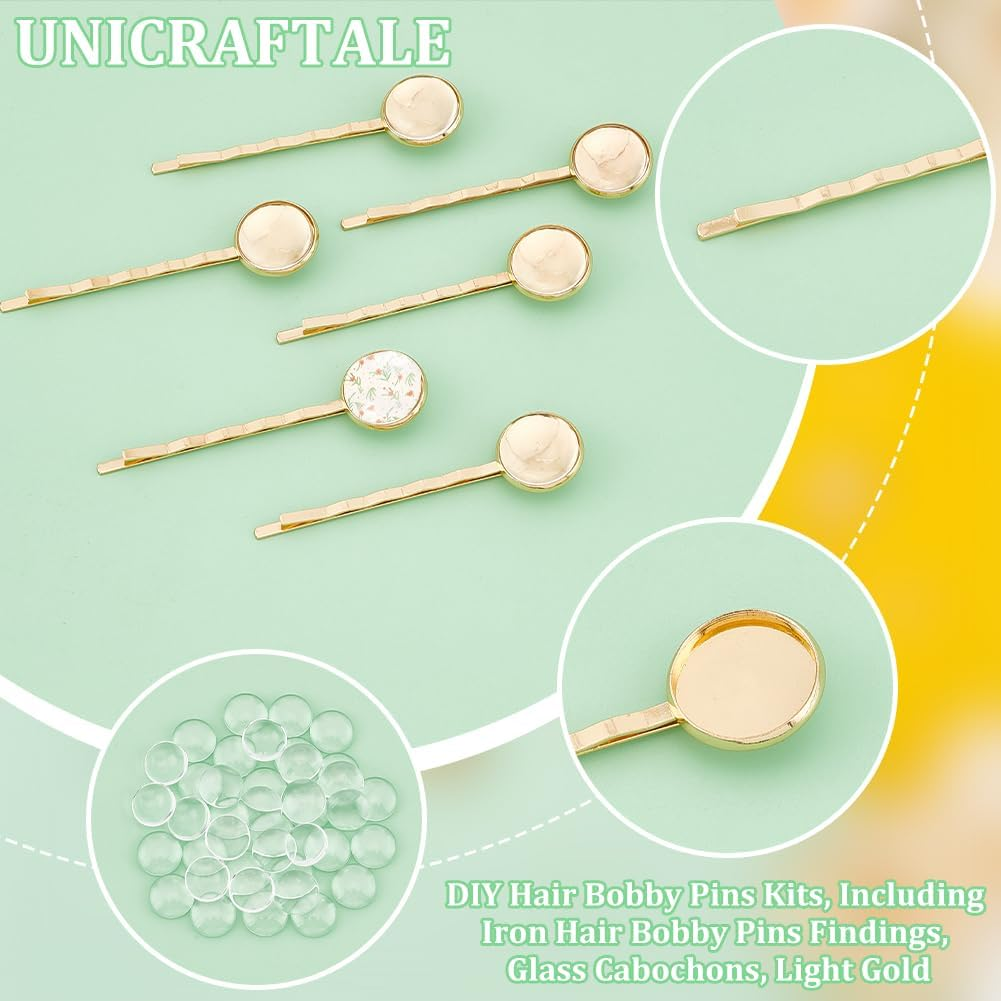 UNICRAFTALE Pack of 40 Light Gold Hair Clips 60 Mm Long Hair Pin Kits DIY Blank Hair Clips Metal Cabochon Hair Clips with Cabochon Tray 14 Mm for Headwear and Hair Accessories image number 3