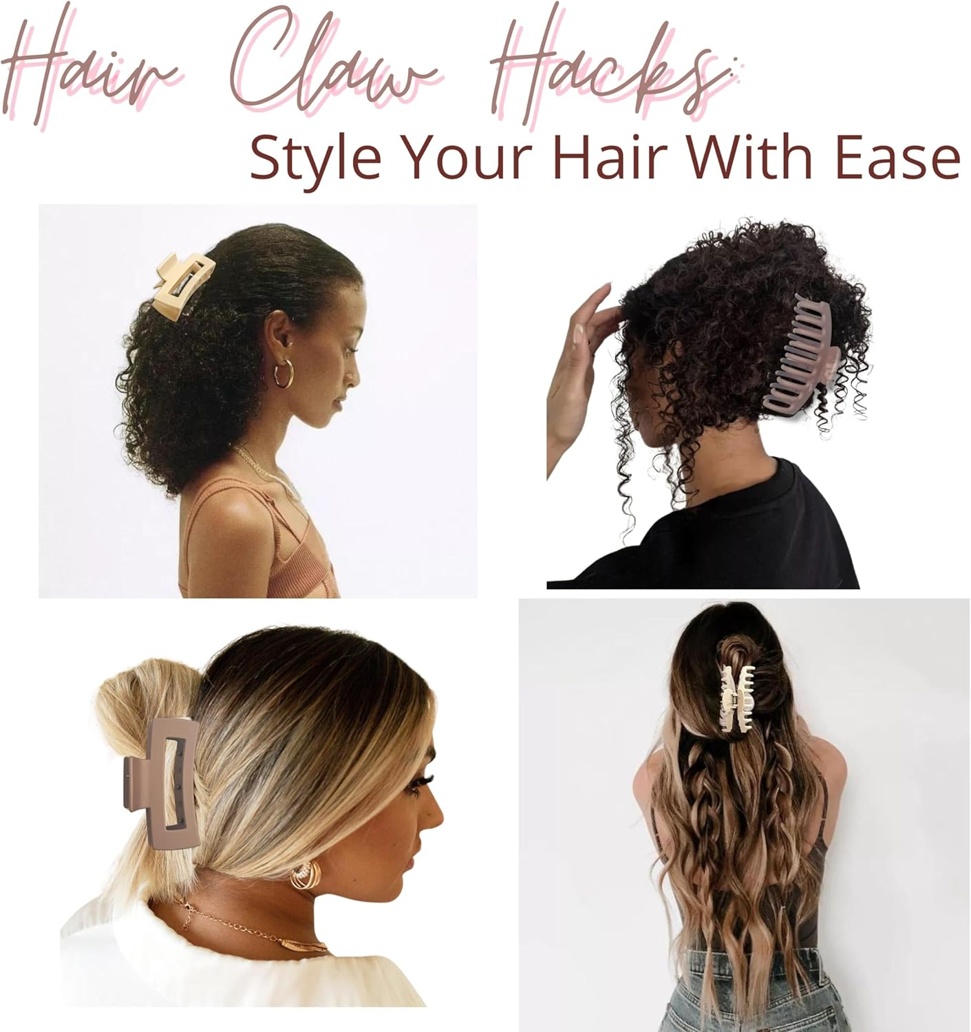 Parvaneh 8 Pack Claw Clips,4.3-Inch Large & 3.5-Inch Square Hair Clips Medium,Hair Clips Set for Women Hair Styling,Rubberized Matte,Strong,Neutral Colors image number 4