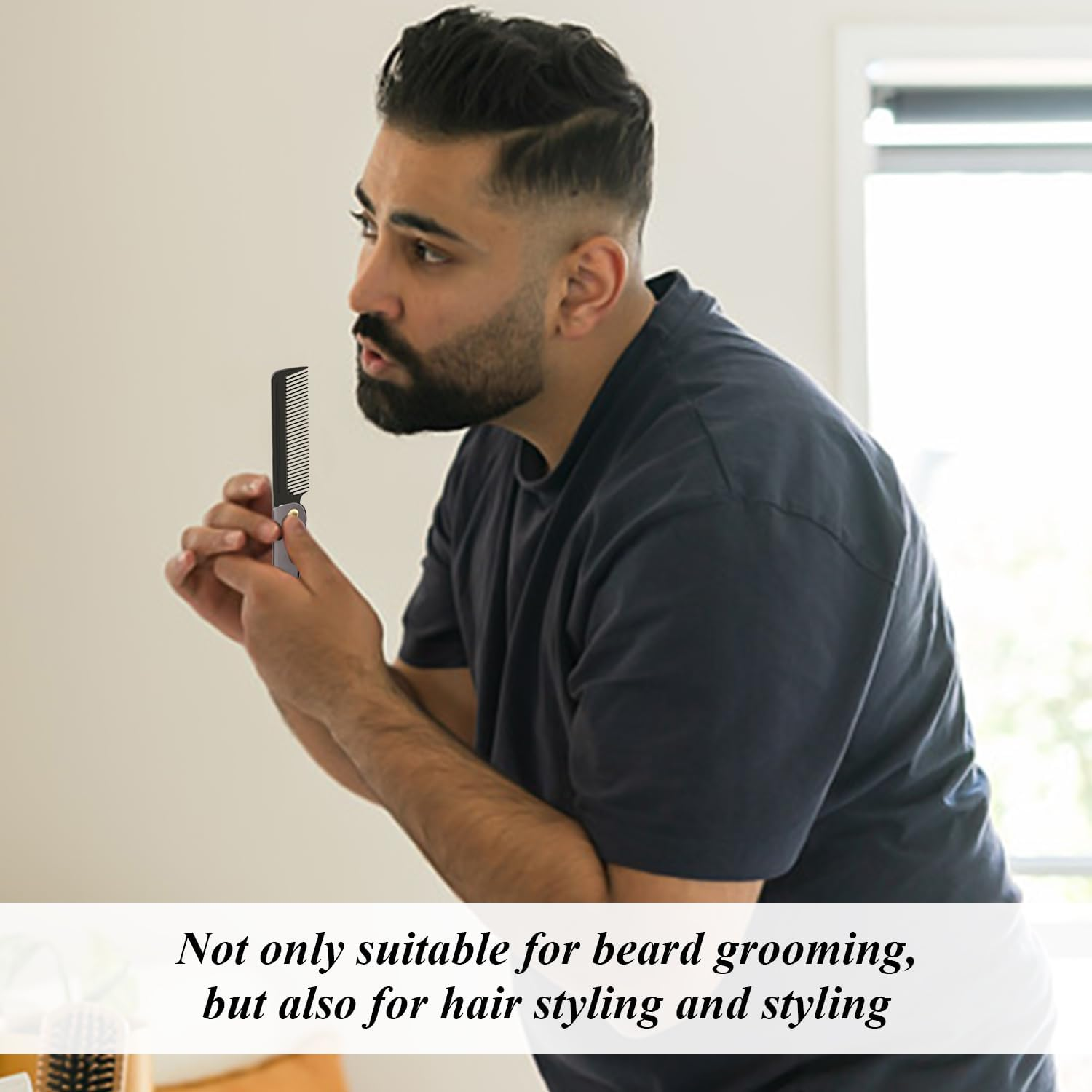 CHROMACRAFT Pack of 2 Foldable Beard Combs, Portable Stainless Steel Beard Comb, Professional Styling Comb for Men, Hairdressing Comb, Fine Tooth Oil Comb image number 4