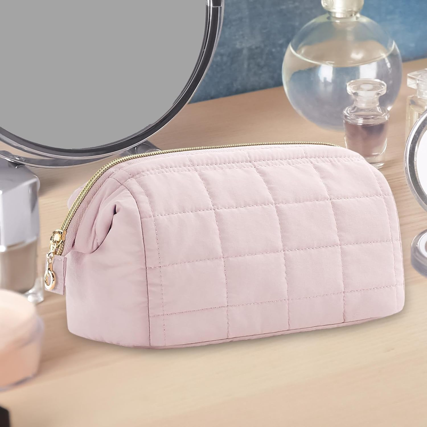 Amagogo Cosmetic Bag Cotton Makeup Bag Lightweight Zipper Closure Portable Toiletries Pouch Toiletry Bag for Hiking Business Trips, Pink image number 1