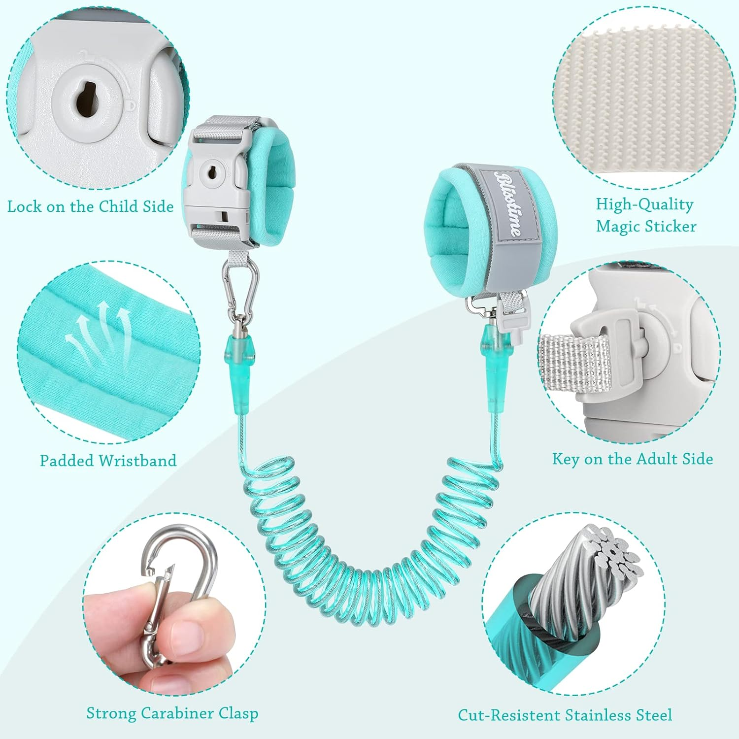 Blisstime 4 in 1 Toddler Harness with Leash & Toddler Wrist Leash, Kids Backpack Leash for Toddlers 1-3, Toddler Leash Toddler Safety Harness with anti Lost Wrist Link image number 4