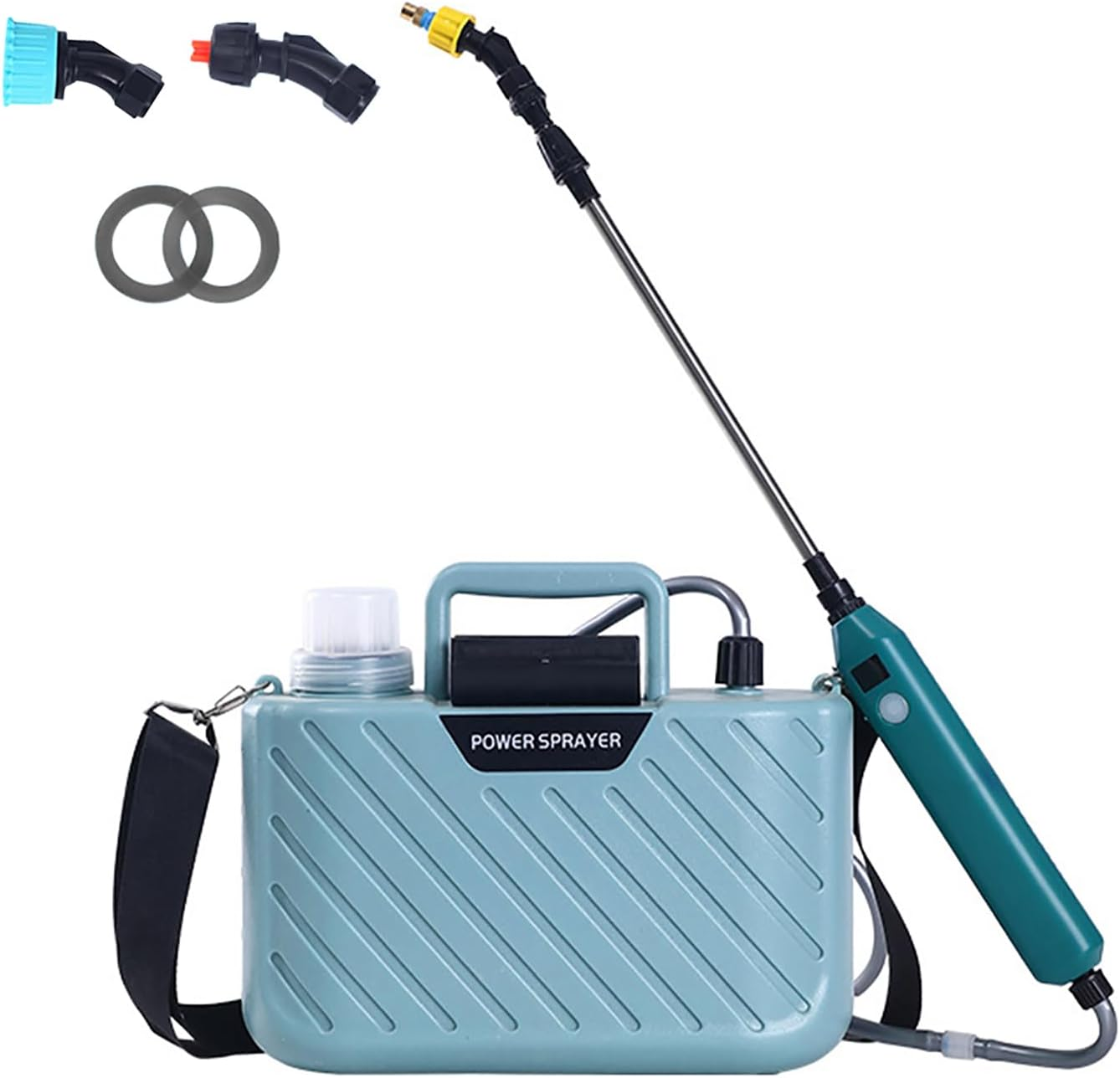 Battery Powered Garden Er with 2 Nozzles 1.32 Gallon/5L Lawn Water Er with USB Handle and Wand Portable Electric Er with Shoulder S for Gardening Blue image number 3