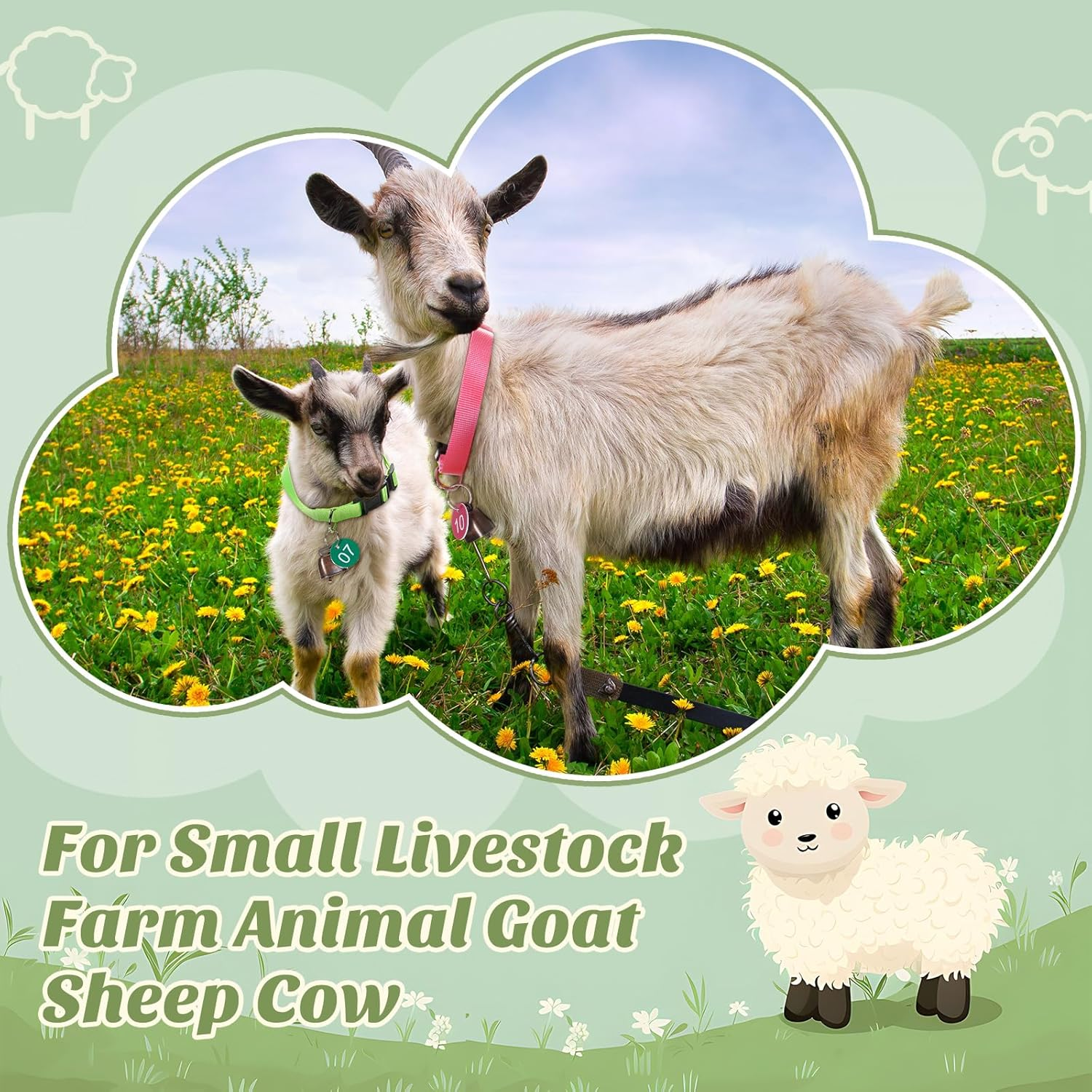 12 Pack Goat Collar with Bell and Number Tag Adjustable Nylon Sheep Collar Set with Plastic ID Number Tags for Small Farm Animal Livestock Goat Sheep Cow Accessories image number 5